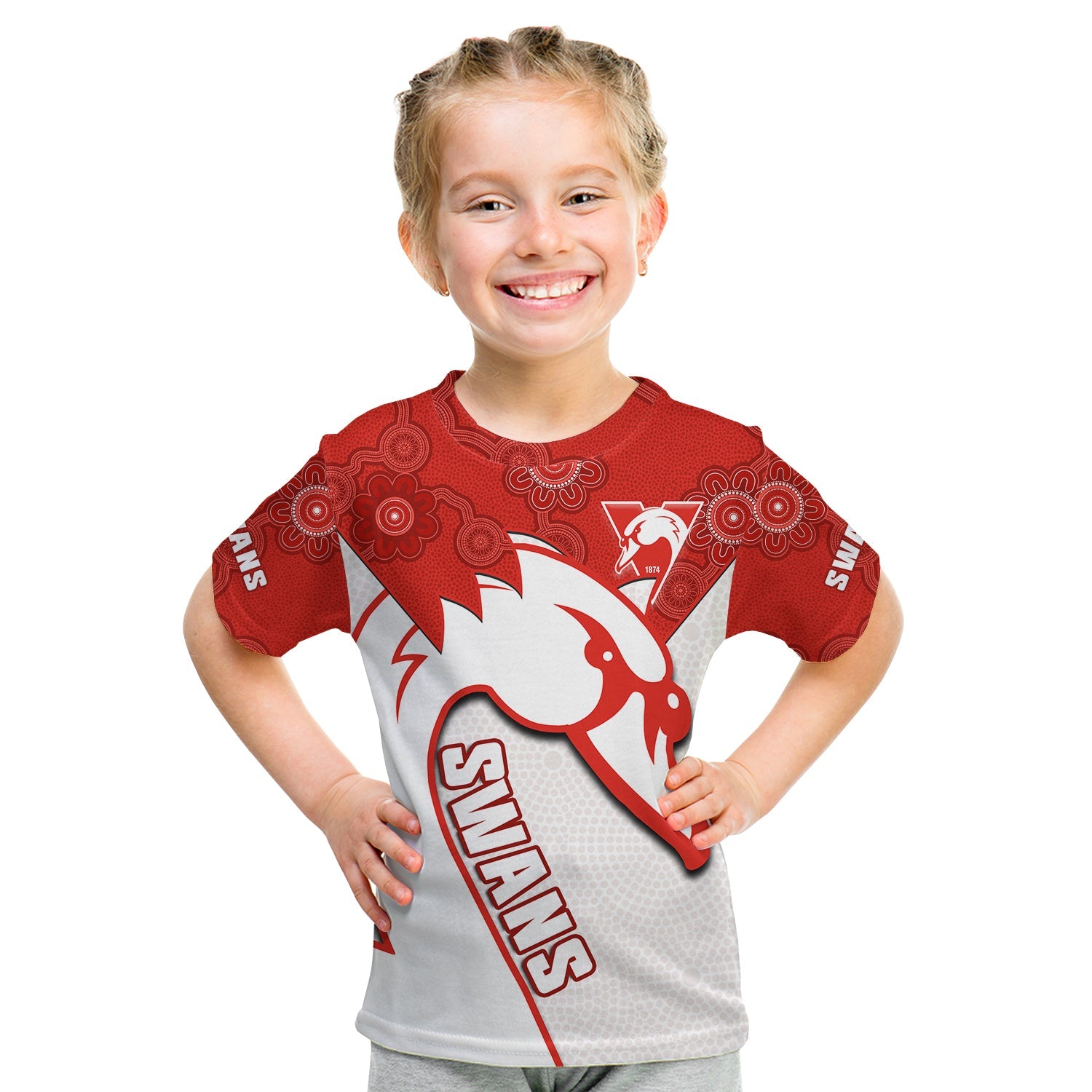 (Custom Text And Number) Sydney Football T Shirt KID Swans 1874 Dot Painting Artsy - Vibe Hoodie Shop