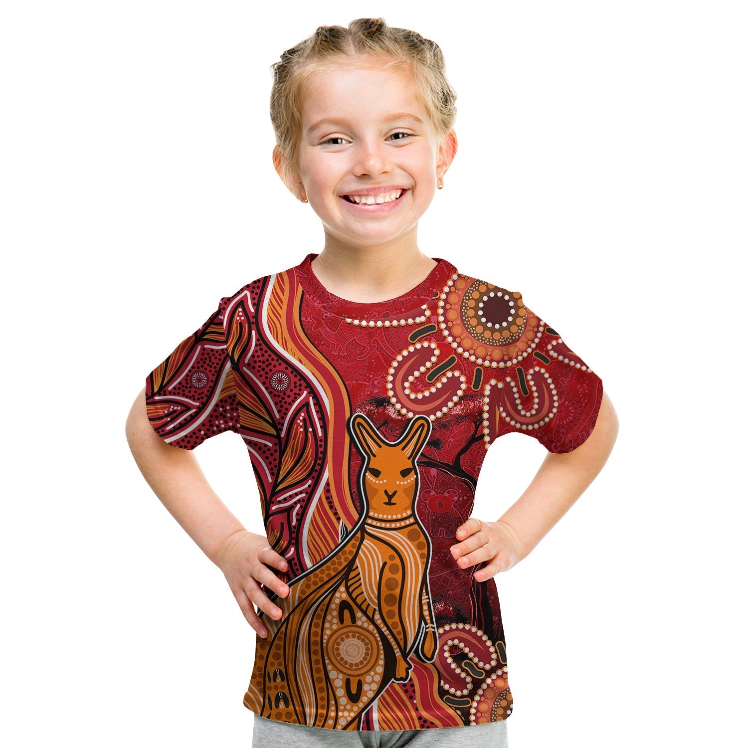 (Custom Personalised) Australian Aboriginal Art T shirt KID Aussie Animal Red Version - Vibe Hoodie Shop