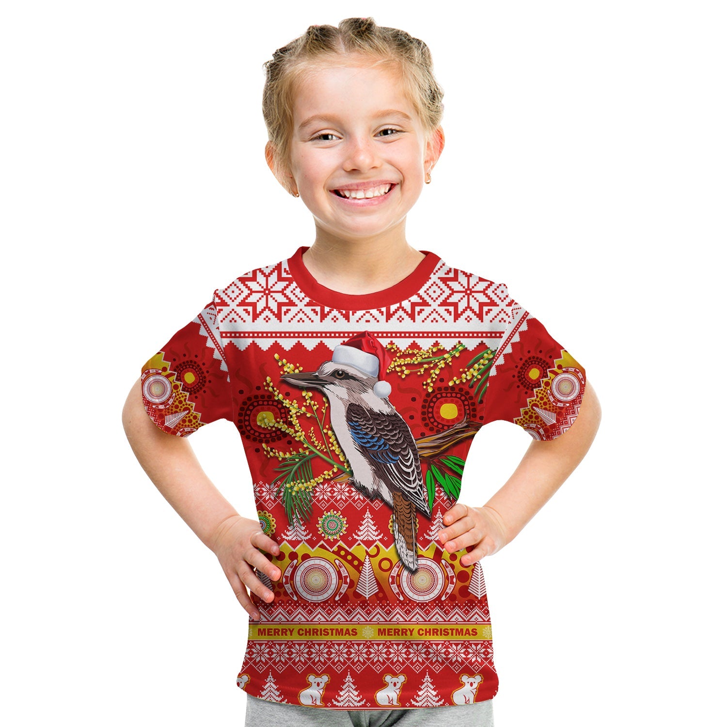 Australia T Shirt Kookaburra Mix Golden Wattle Aboriginal Art Merry Christmas - Vibe Hoodie Shop