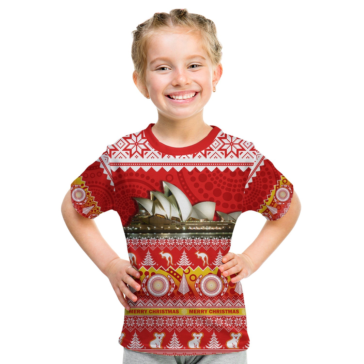 (Custom Personalised) Australia T Shirt KID Sydney Opera House Aboriginal Art Merry Christmas - Vibe Hoodie Shop