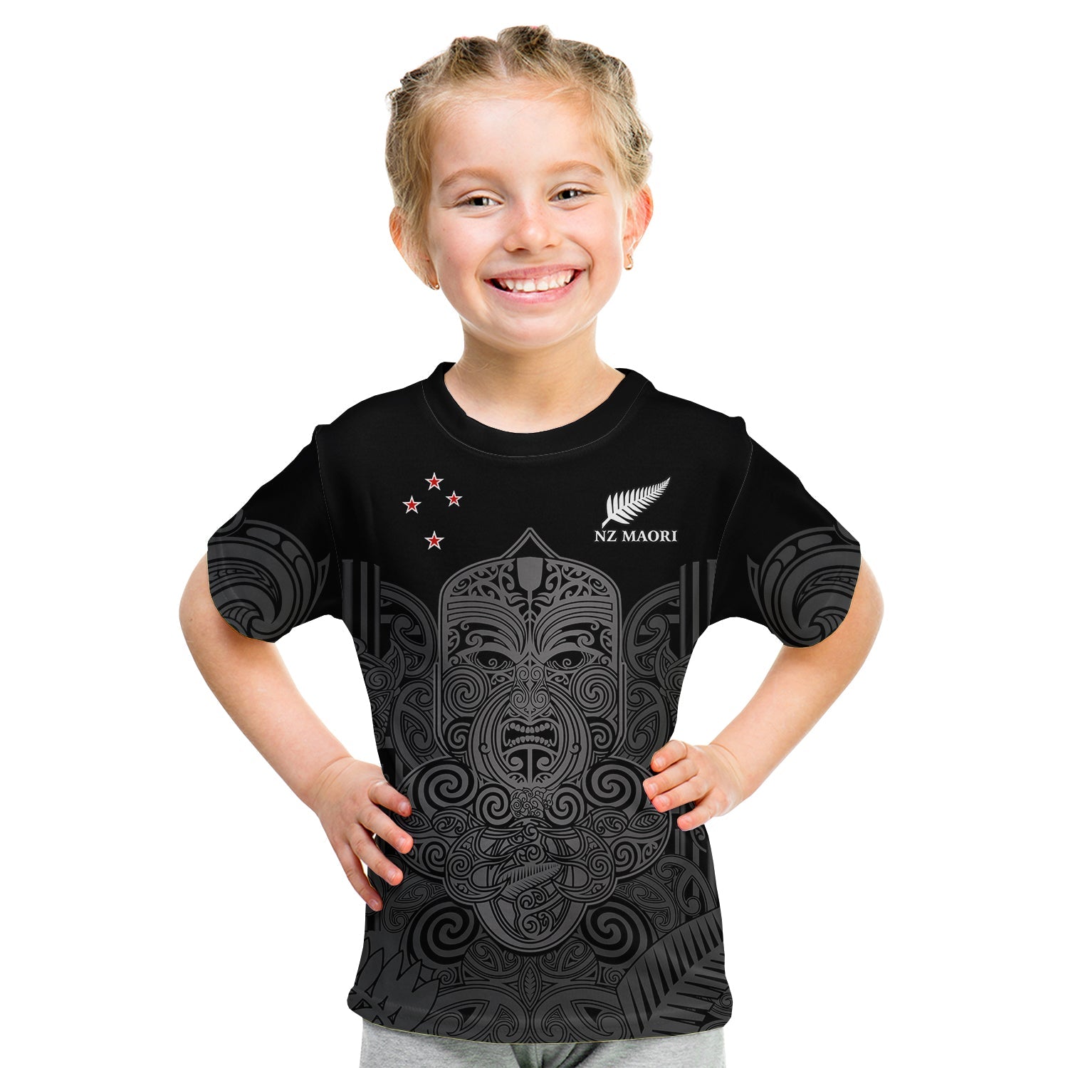 (Custom Text And Number) New Zealand Tiki Rugby T Shirt KID NZ Maori Koru Pattern Ver.01 - Vibe Hoodie Shop