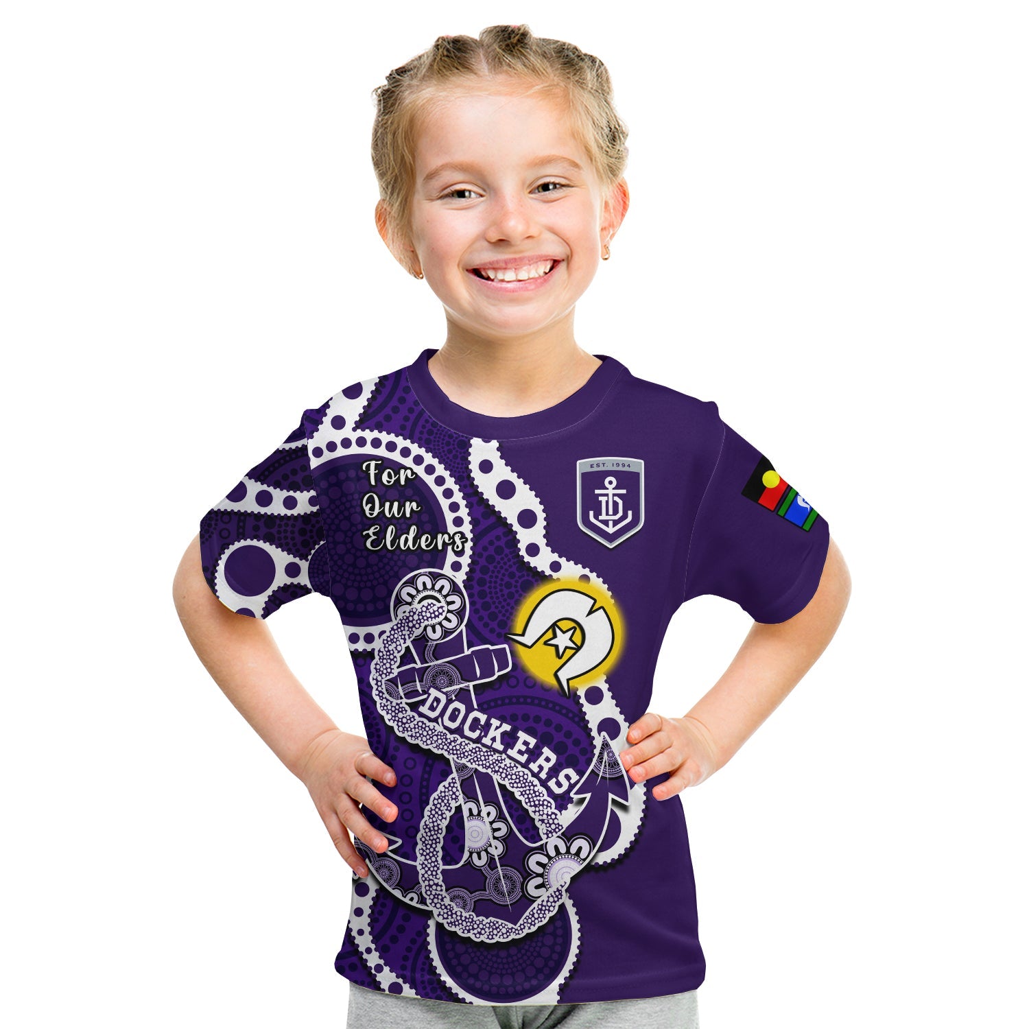 (Custom Text And Number) Fremantle Football NAIDOC 2023 T Shirt KID Dockers For Our Elders Indigenous Art - Vibe Hoodie Shop