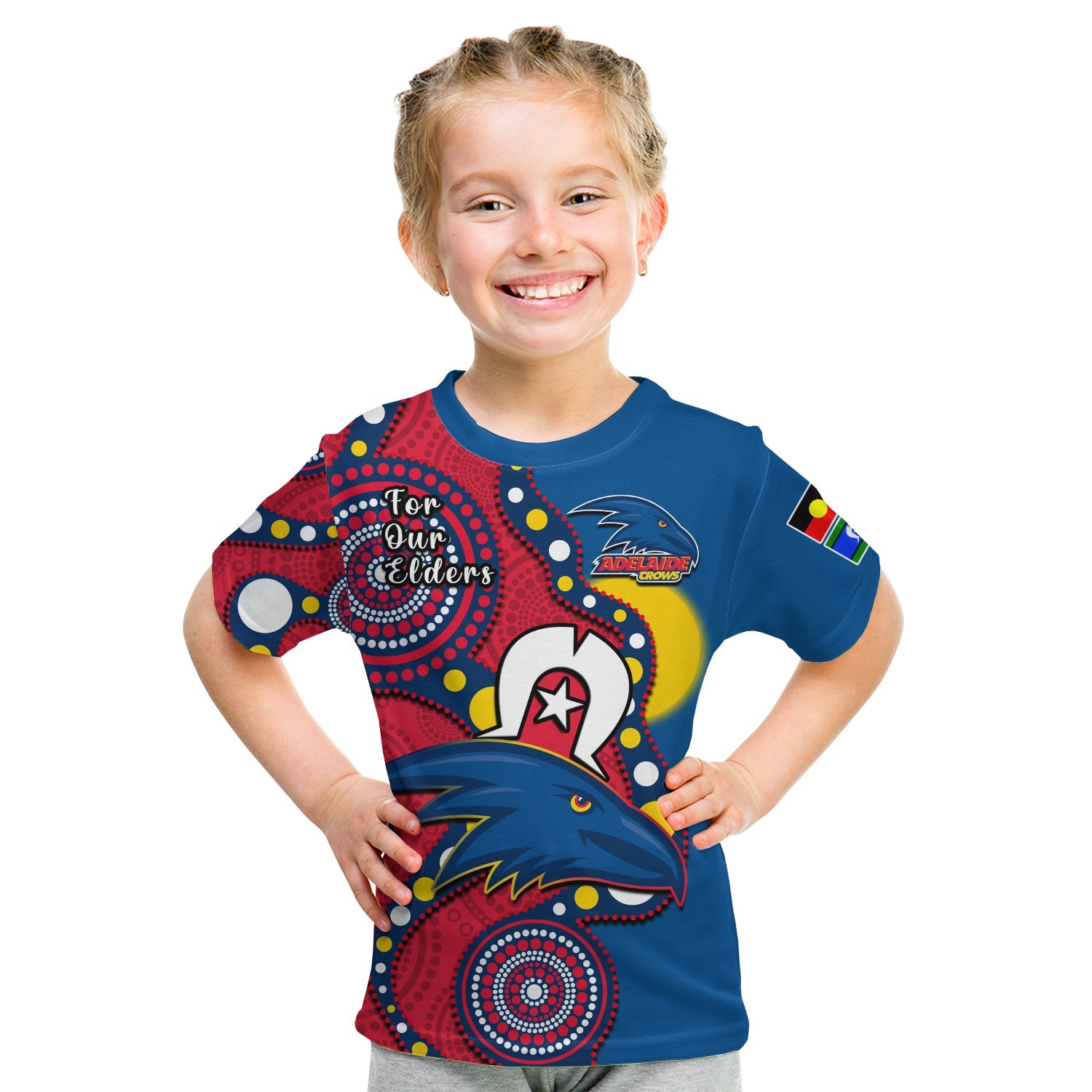 (Custom Text And Number) Adelaide Football NAIDOC 2023 T Shirt KID Crows For Our Elders Indigenous - Vibe Hoodie Shop