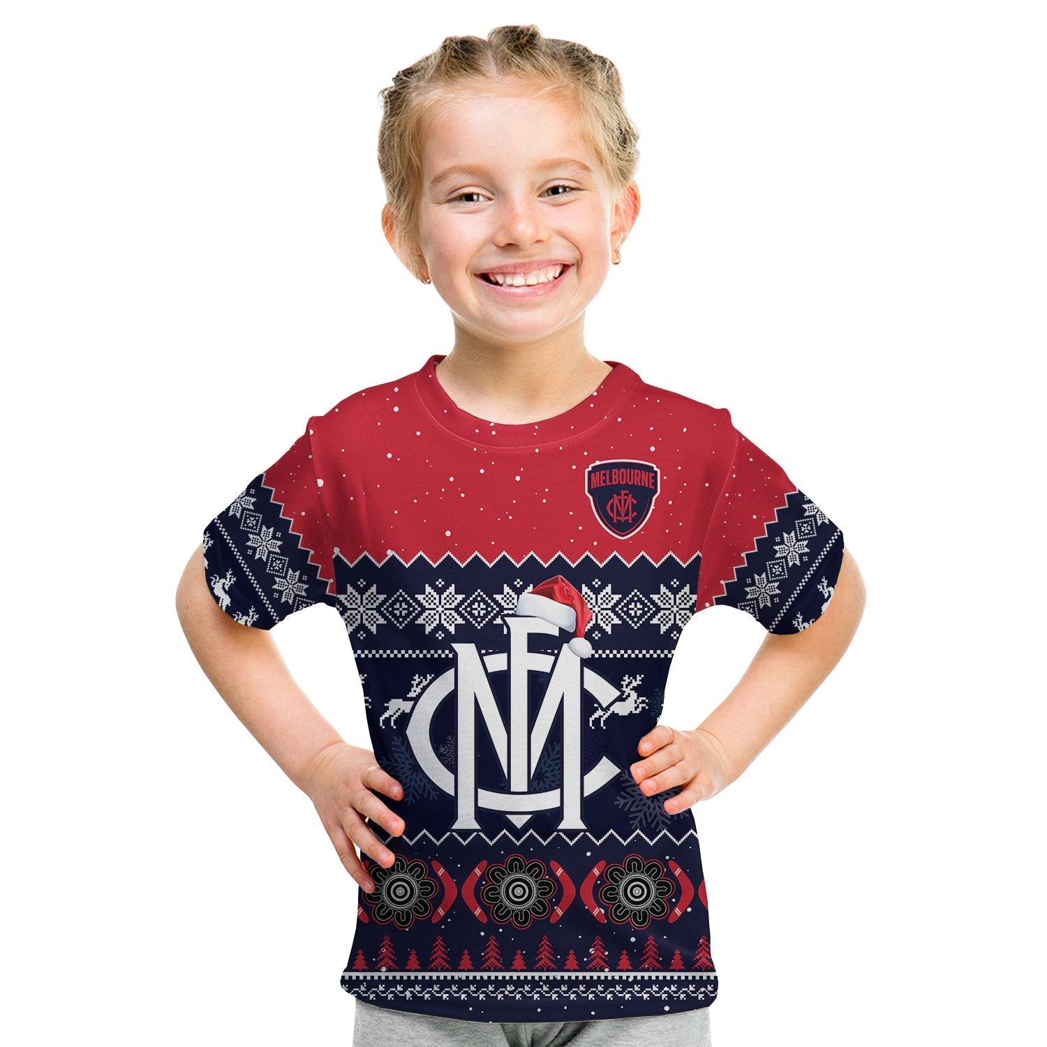 (Custom Personalised) Melbourne Football T Shirt KID Demons Indigenous Merry Christmas - Vibe Hoodie Shop