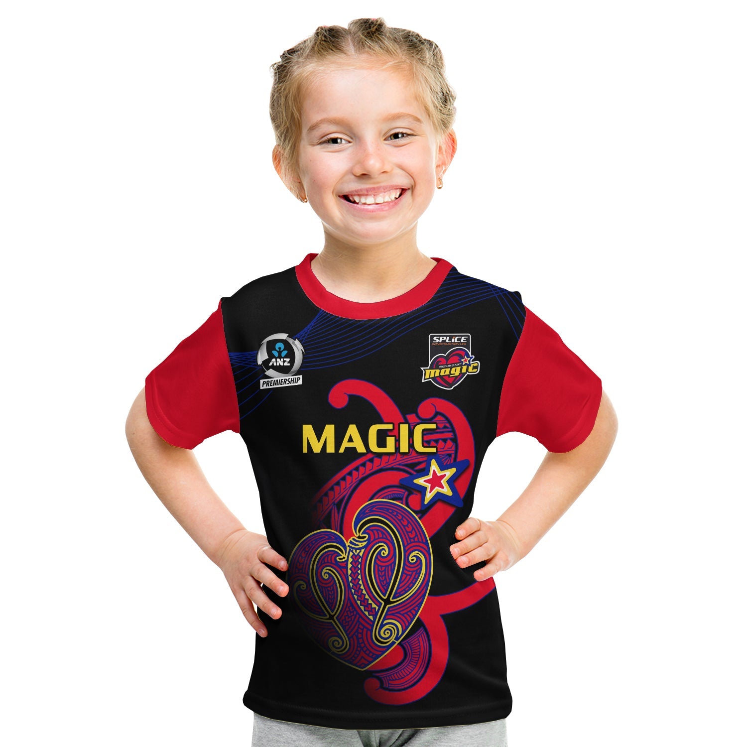 (Custom Text And Number) Aotearoa Netball T Shirt KID Waikato Bay of Plenty Magic 2023 ANZ Premiership - Vibe Hoodie Shop