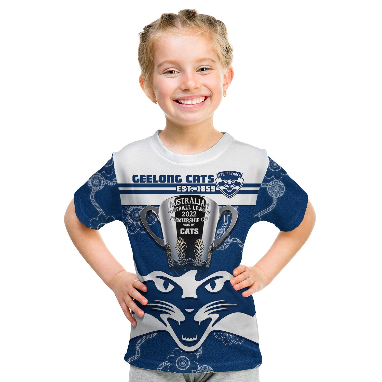 (Custom Personalised) Cats Football T Shirt KID Geelong Premiers 2022 Aboriginal - Vibe Hoodie Shop