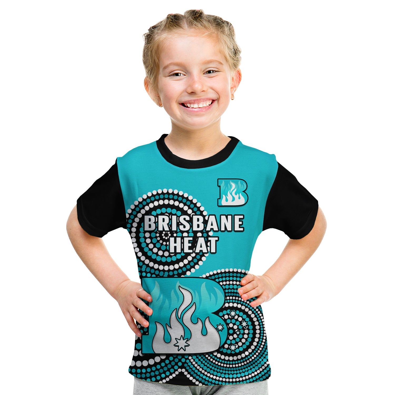 (Custom Text And Number) Brisbane Heat Cricket T Shirt KID Champions BBL12 Proud Indigenous Art - Vibe Hoodie Shop