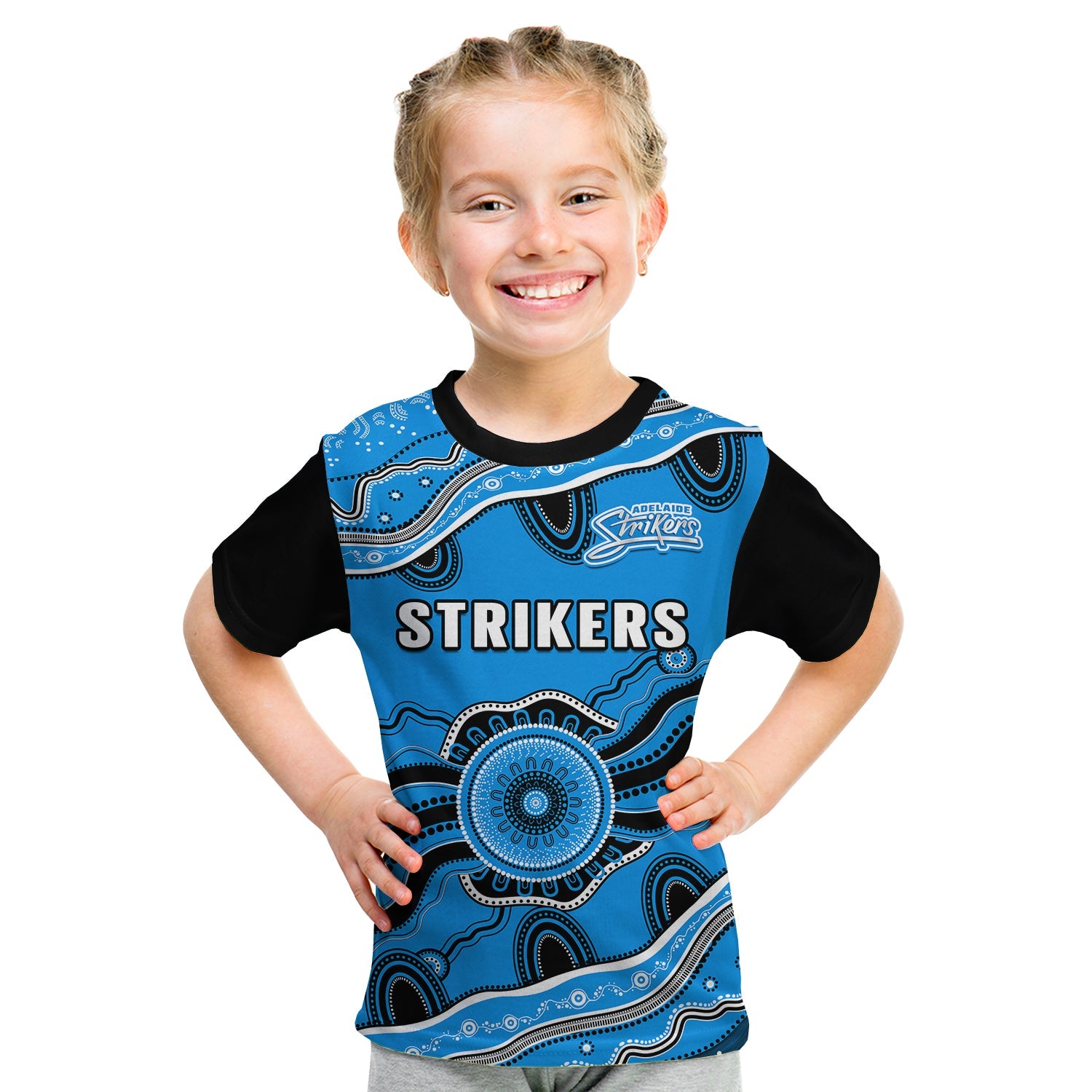 (Custom Text And Number) Adelaide Strikers Cricket T Shirt KID Aboriginal Painting - Vibe Hoodie Shop