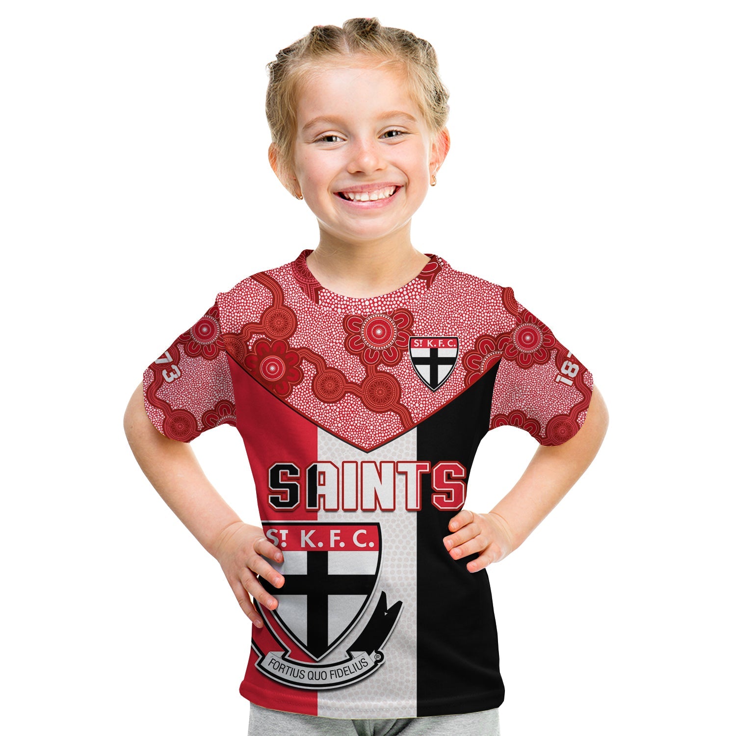 (Custom Text And Number) Saints Football T Shirt KID St Kilda 1873 Aboriginal Dot Painting - Vibe Hoodie Shop