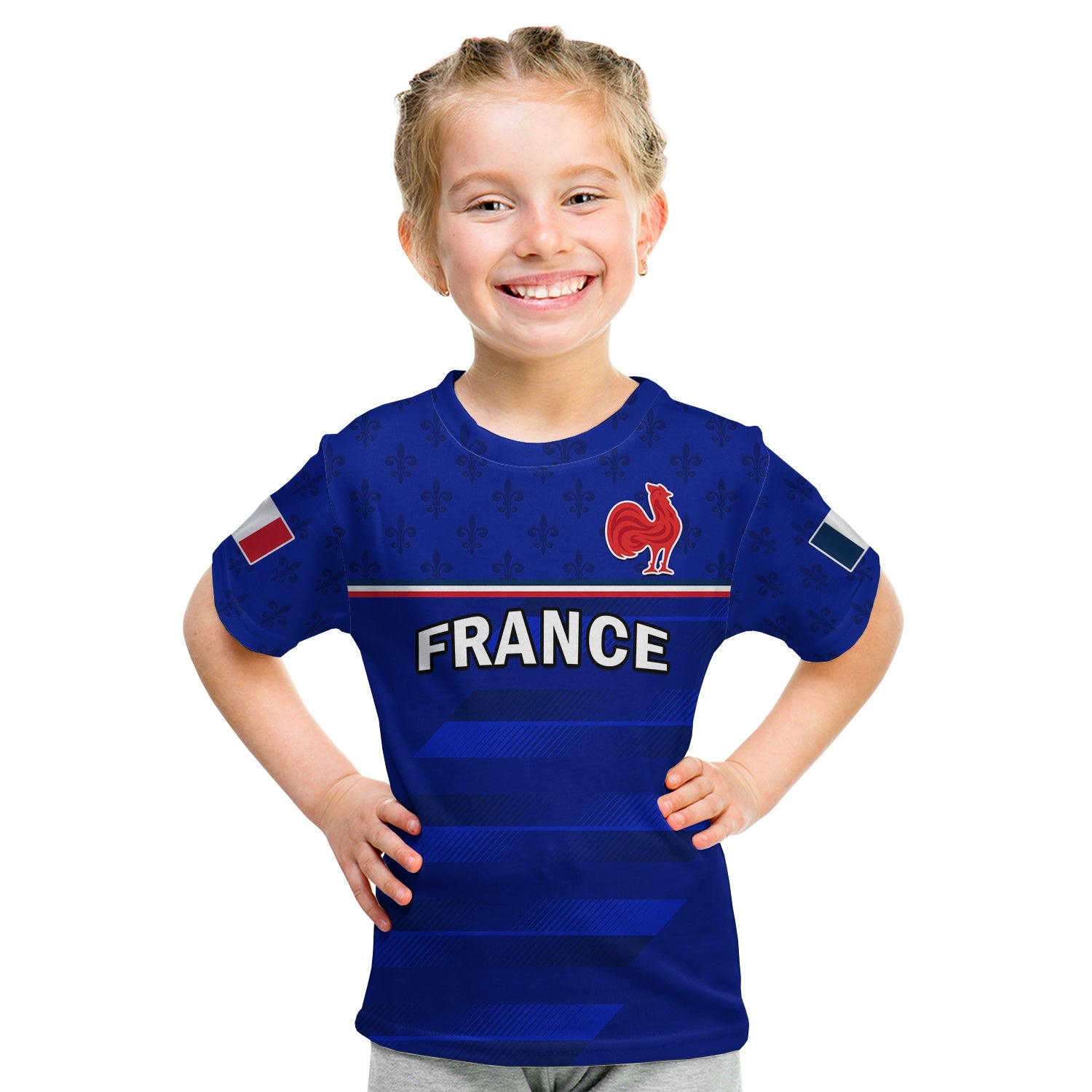 (Custom Text And Number) France Rugby T Shirt KID Outgoing Tour Allez Les Bleus - Vibe Hoodie Shop