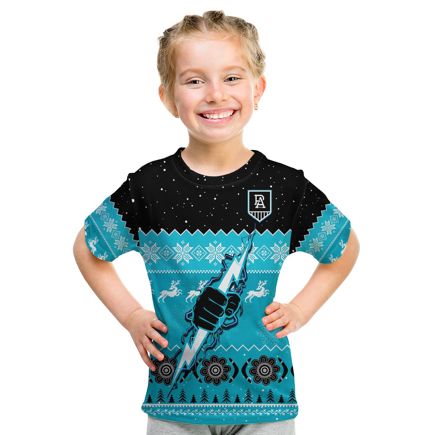 (Custom Personalised) Port Adelaide Football T Shirt KID Magentas Indigenous Merry Christmas - Vibe Hoodie Shop