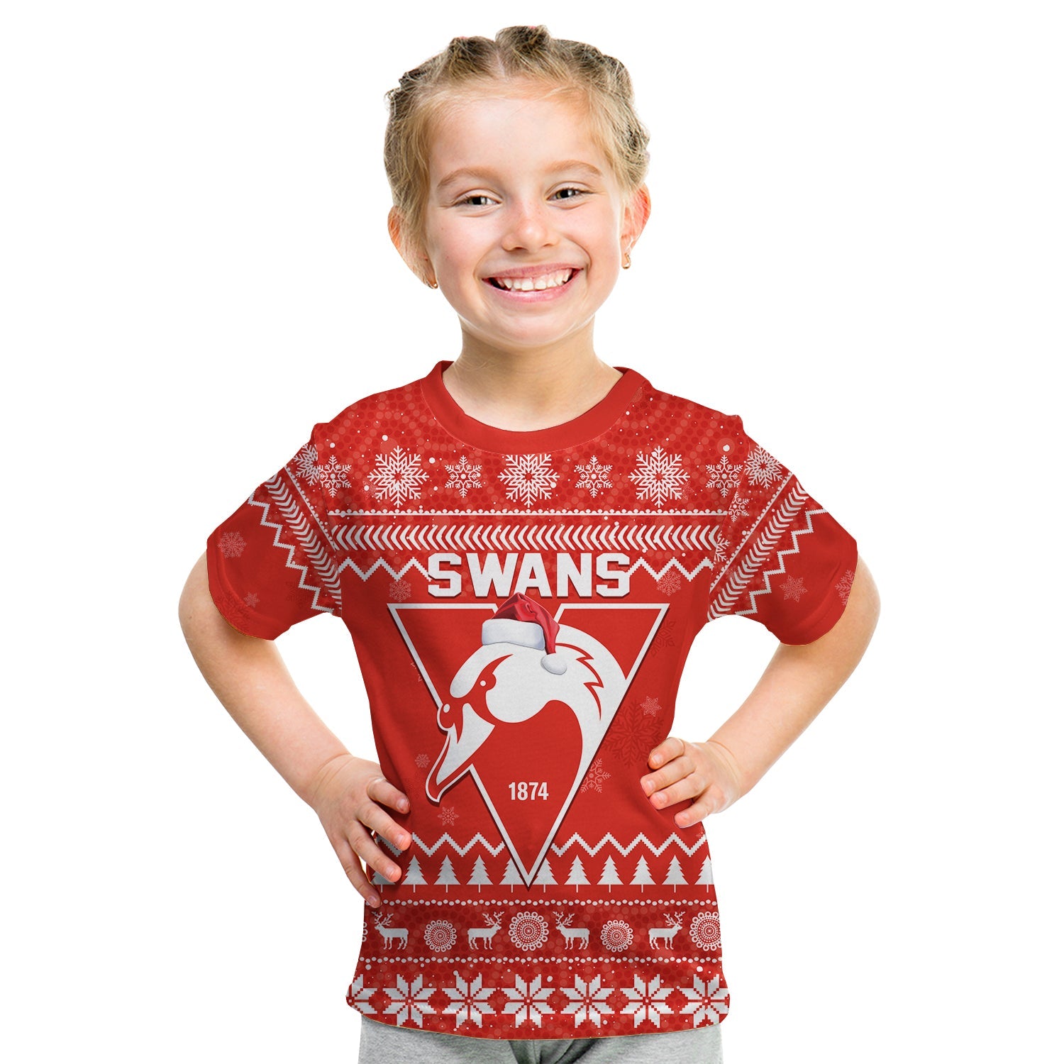 (Custom Personalised) Swans Football Christmas T Shirt KID Sydney Indigenous Merry Xmas - Vibe Hoodie Shop