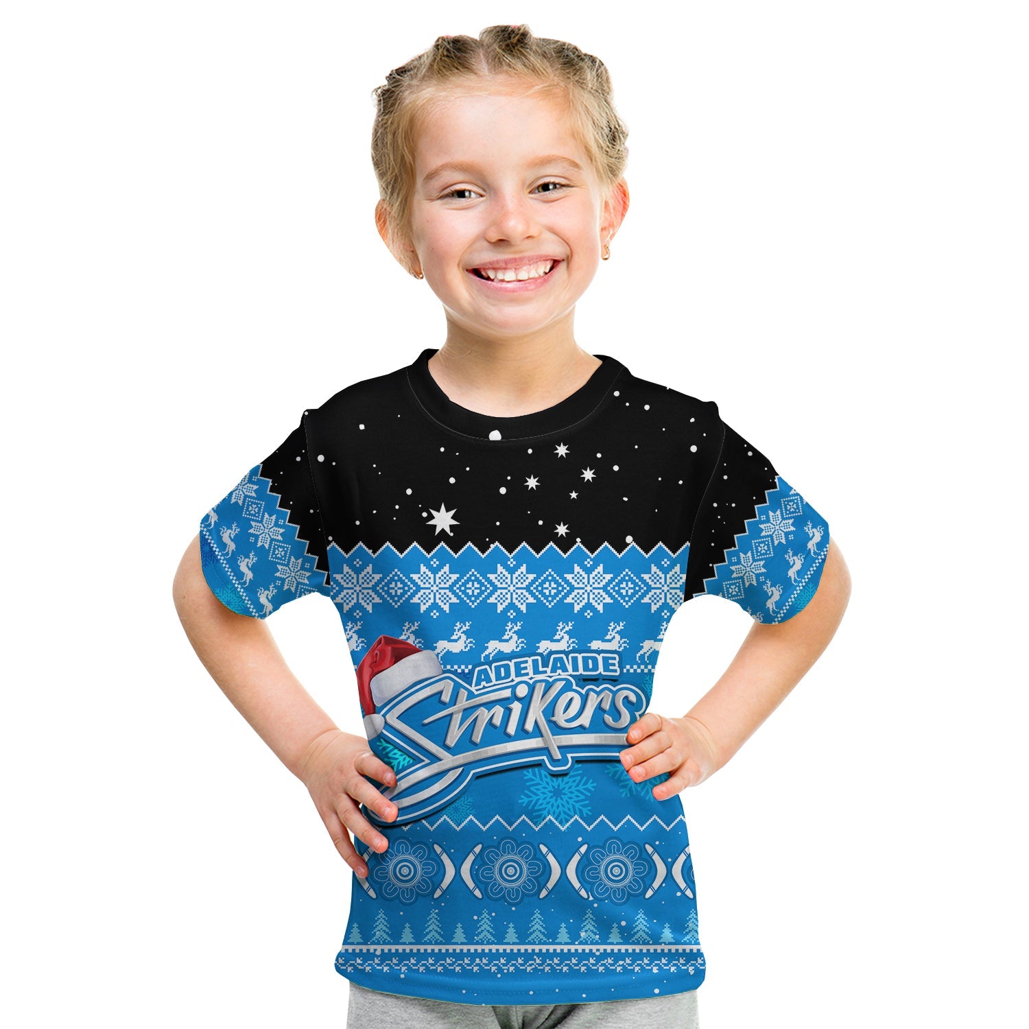 (Custom Personalised) Adelaide Strikers Cricket T Shirt KID Aboriginal Merry Christmas - Vibe Hoodie Shop