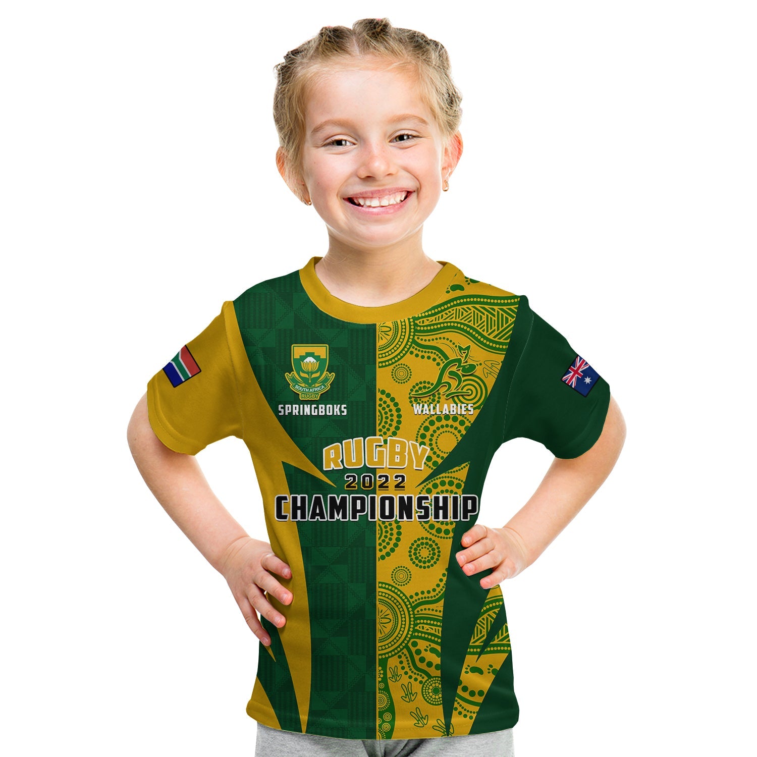 (Custom Personalised) Australia Rugby and South Africa Rugby T Shirt KID Wallabies Mix Springboks Sporty - Vibe Hoodie Shop