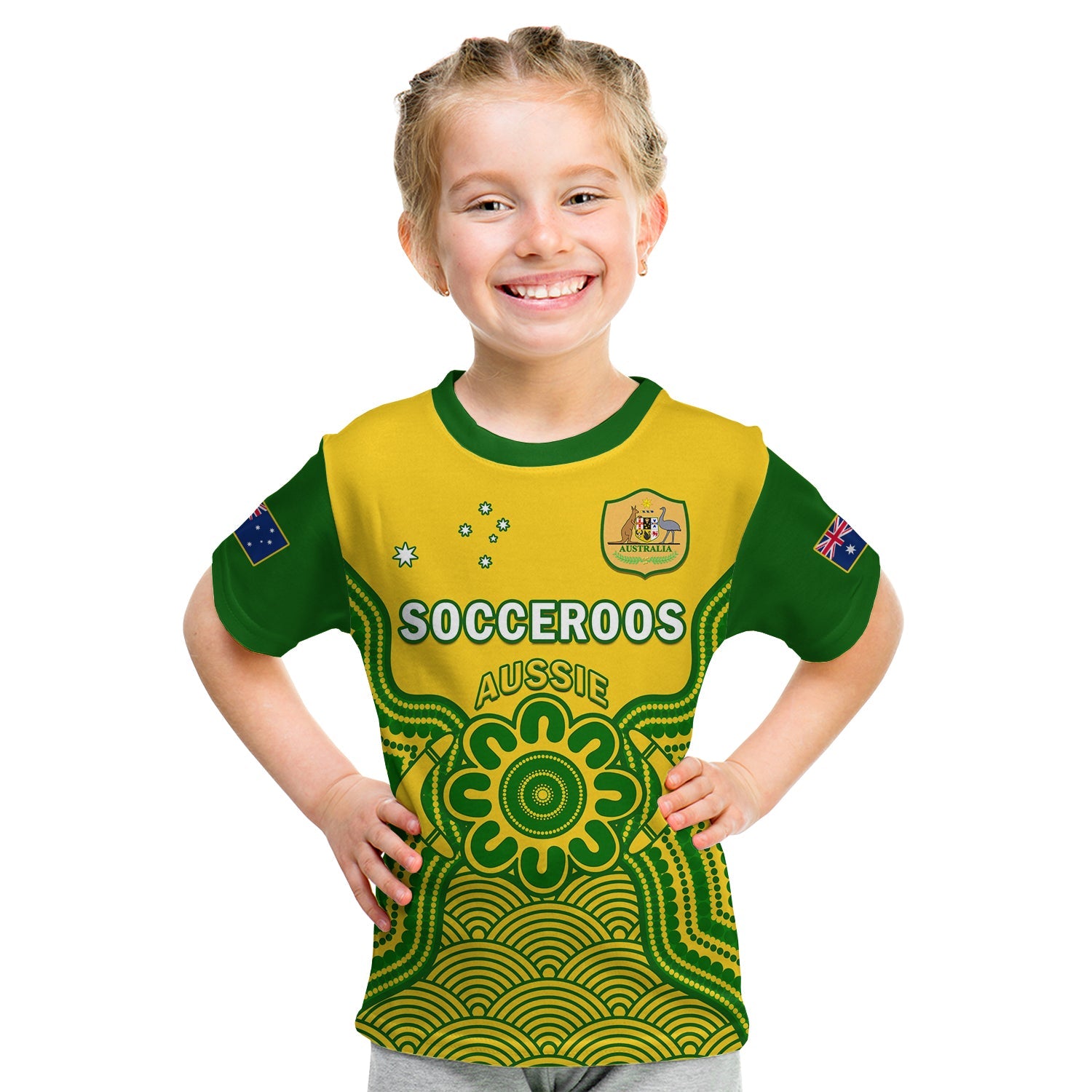 (Custom Text And Number) Australia Soccer T Shirt KID Socceroos Aboriginal Go Champions World Cup 2022 - Vibe Hoodie Shop