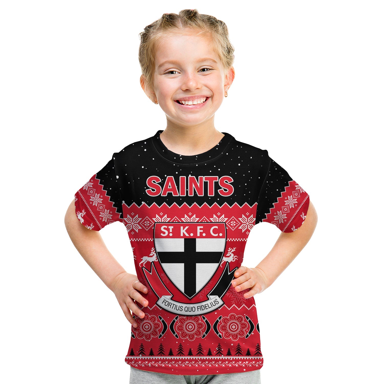 (Custom Personalised) St Kilda Football T Shirt KID Saints Indigenous Merry Christmas - Vibe Hoodie Shop