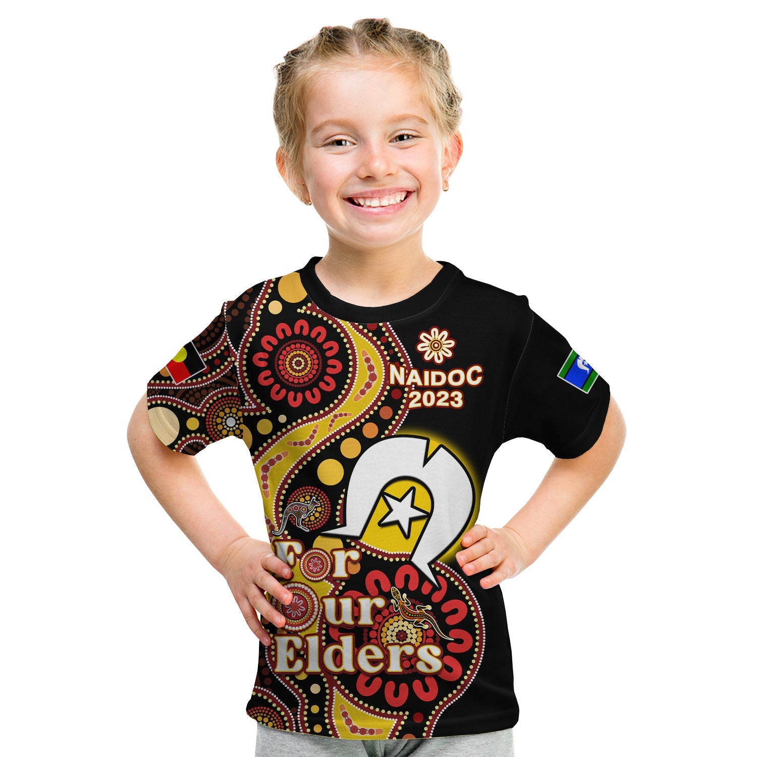 (Custom Text And Number) Australia NAIDOC Week 2023 T Shirt KID Indigenous For Our Elders - Vibe Hoodie Shop