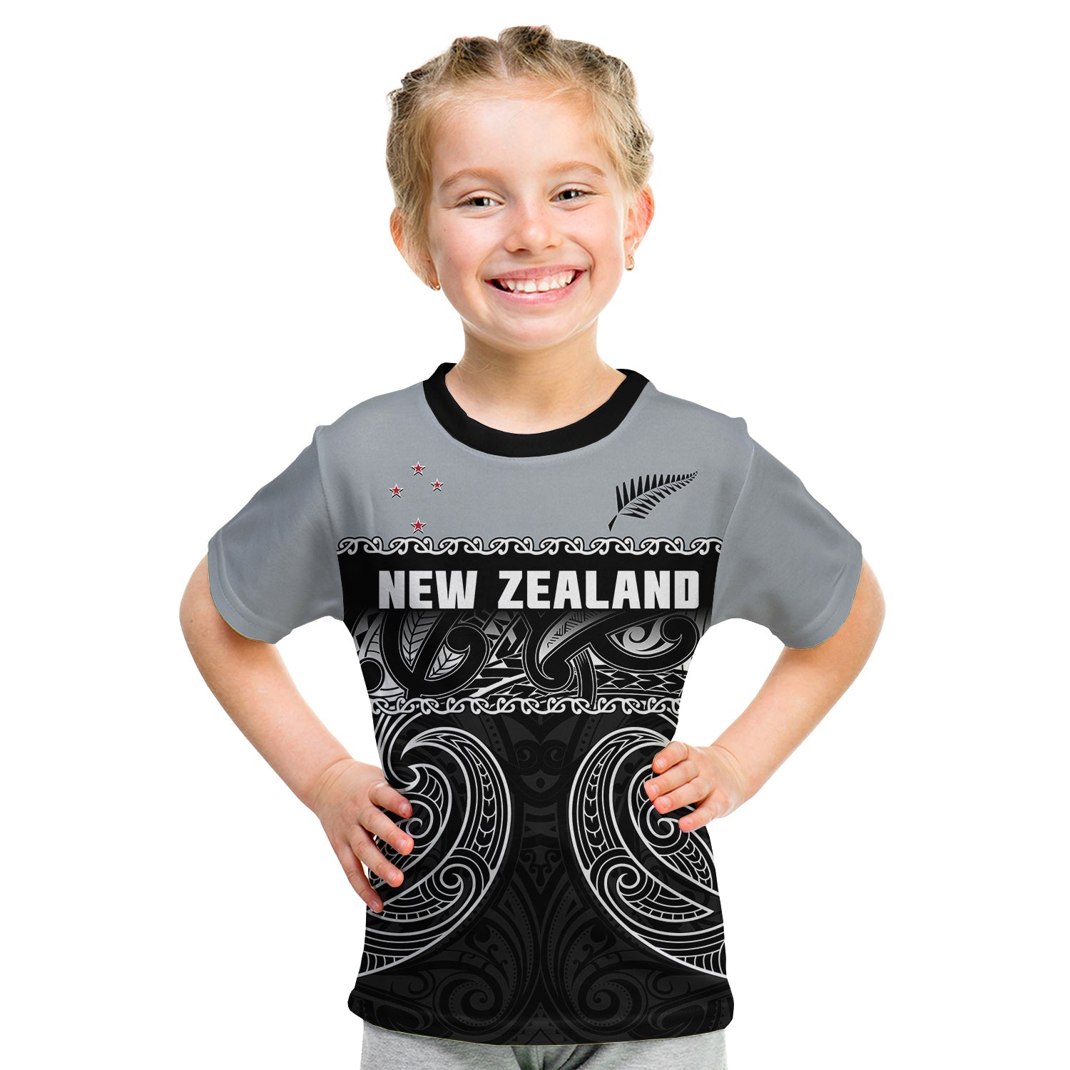 New Zealand 2022 Cricket T Shirt KID Black Cap Silver Fern Maori - Vibe Hoodie Shop