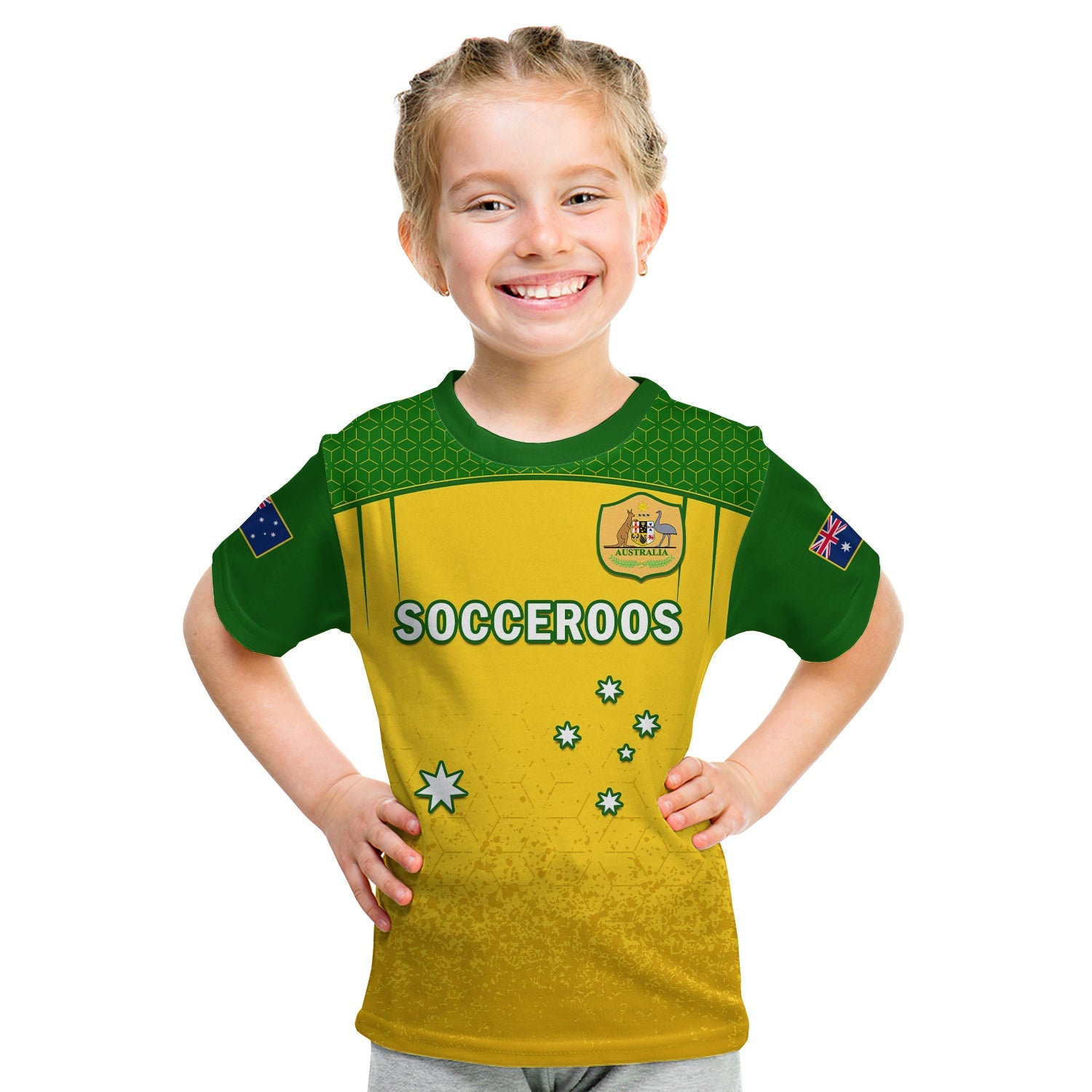 (Custom Text And Number) Australia Soccer T Shirt KID Socceroos Dots Kangaroo Simple Style - Vibe Hoodie Shop