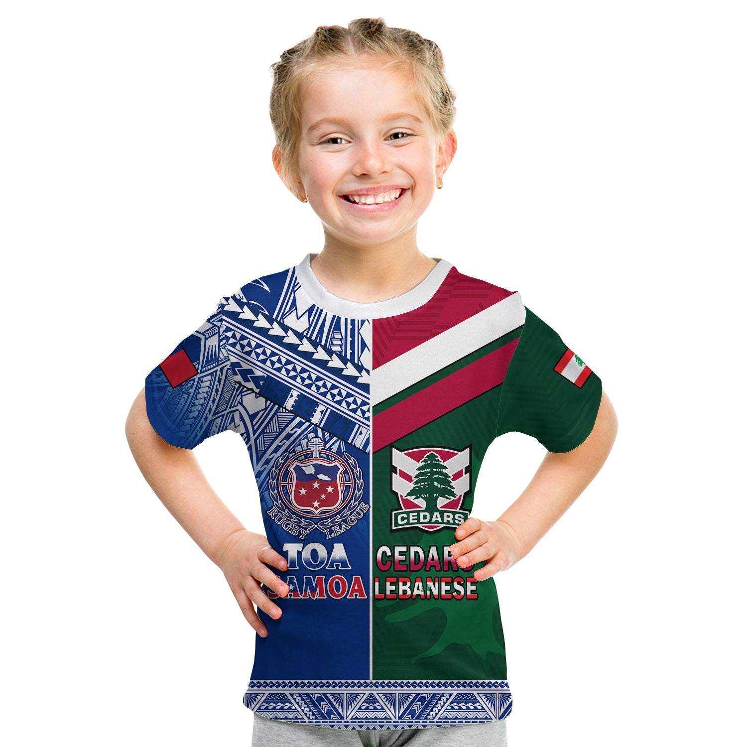 (Custom Personalised) Lebanon And Samoa Rugby T Shirt KID Polynesian Cedars Mix Toa Samoa - Vibe Hoodie Shop