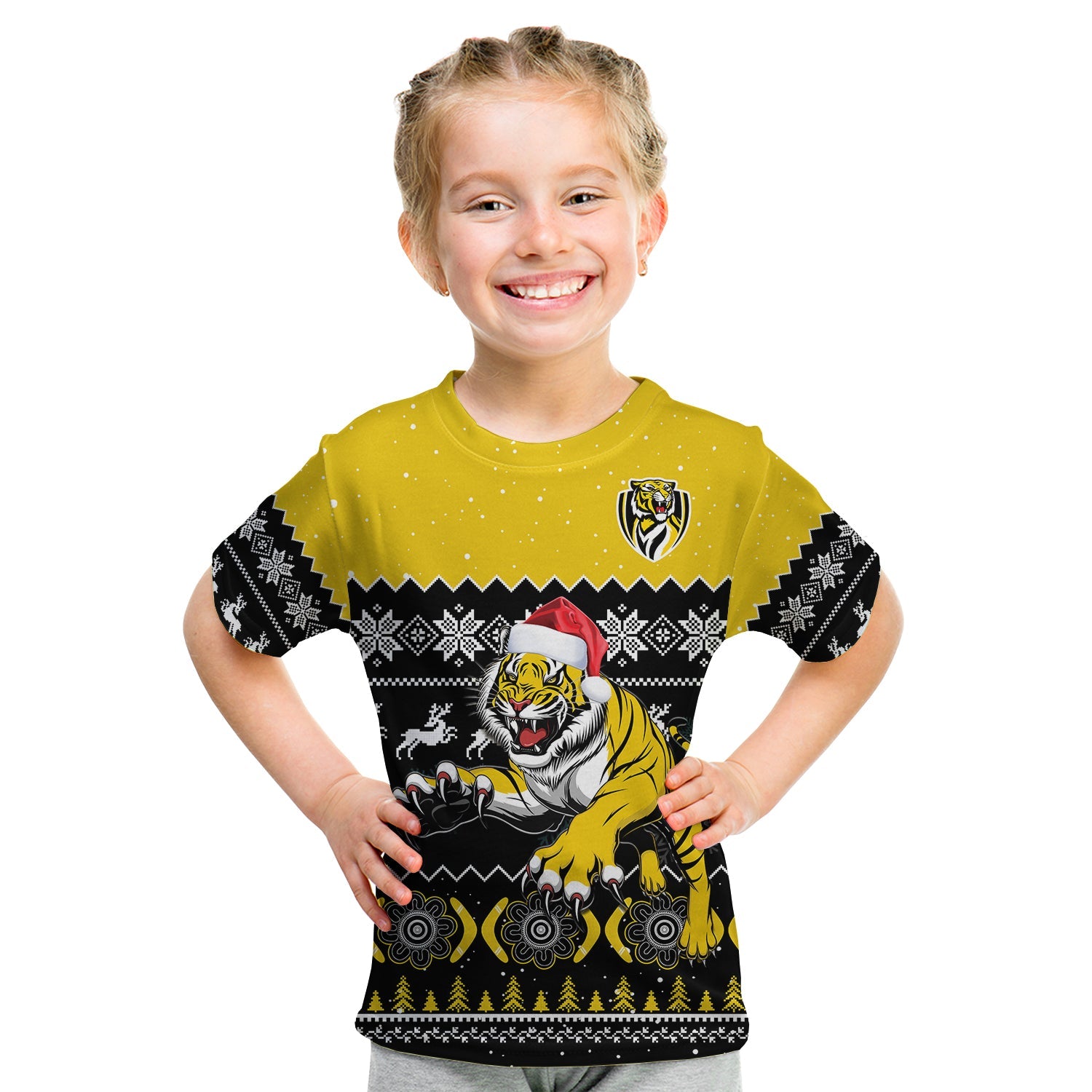 (Custom Personalised) Richmond Football T Shirt KID Tigers Indigenous Merry Christmas - Vibe Hoodie Shop