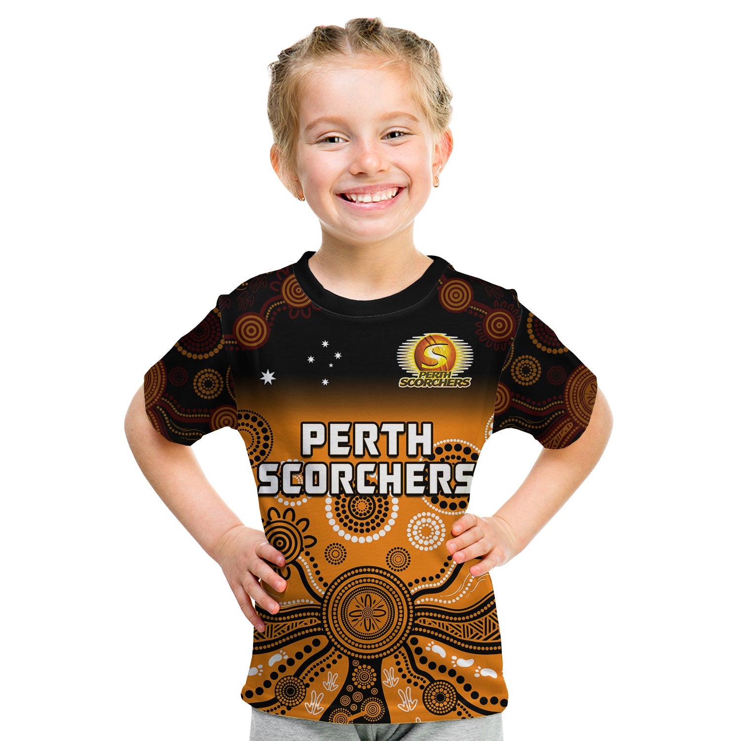 (Custom Text And Number) Perth Scorchers T Shirt Gradient Aboriginal Dot Painting - Vibe Hoodie Shop