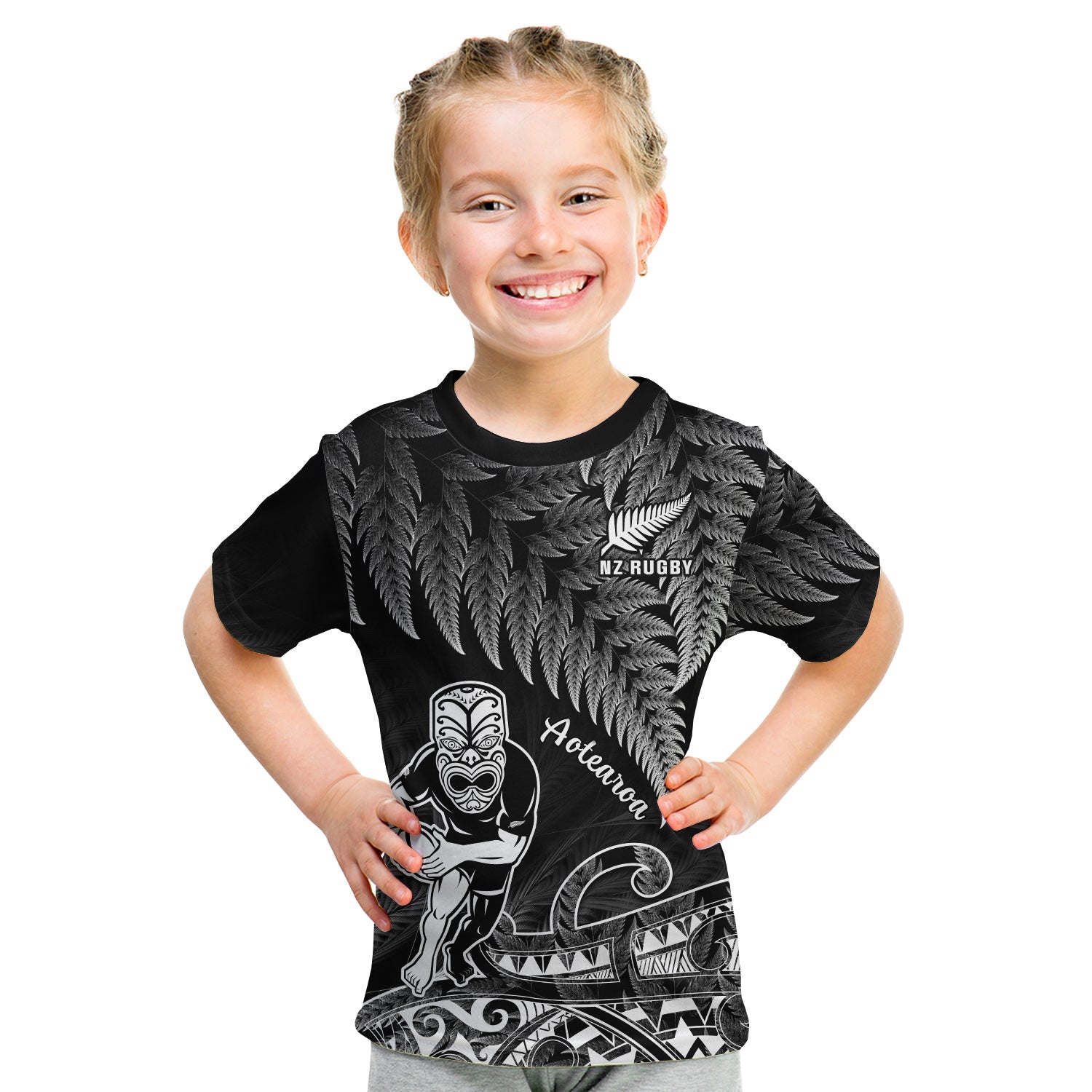 (Custom Text And Number) New Zealand Silver Fern Rugby T Shirt KID All Black Koru Maori - Vibe Hoodie Shop