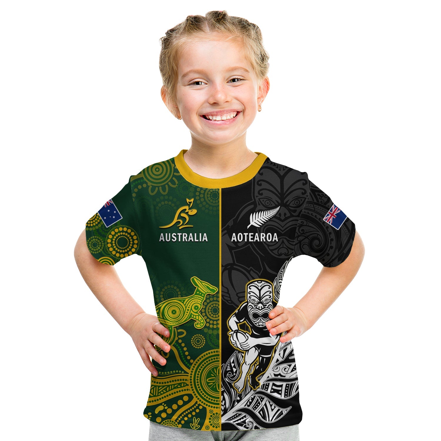 Australia Rugby Mix Aotearoa Rugby T Shirt KID Wallabies All Black Special Version - Vibe Hoodie Shop