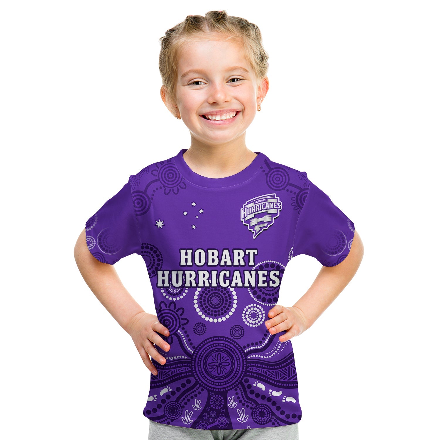 (Custom Text And Number) Hobart Hurricanes Cricket T Shirt KID Indigenous Artsy - Vibe Hoodie Shop