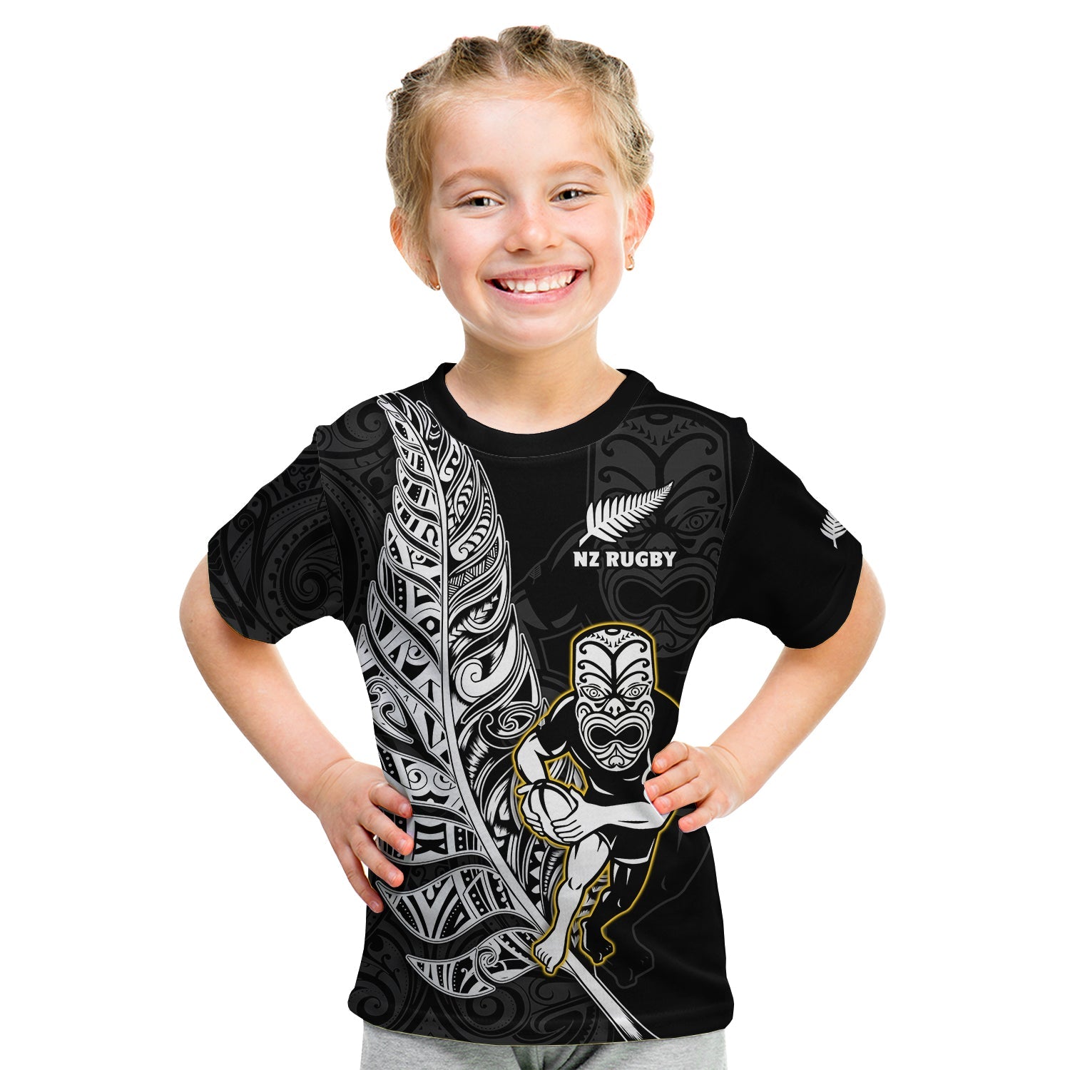 New Zealand Silver Fern Rugby T Shirt All Black Maori Version Black - Vibe Hoodie Shop