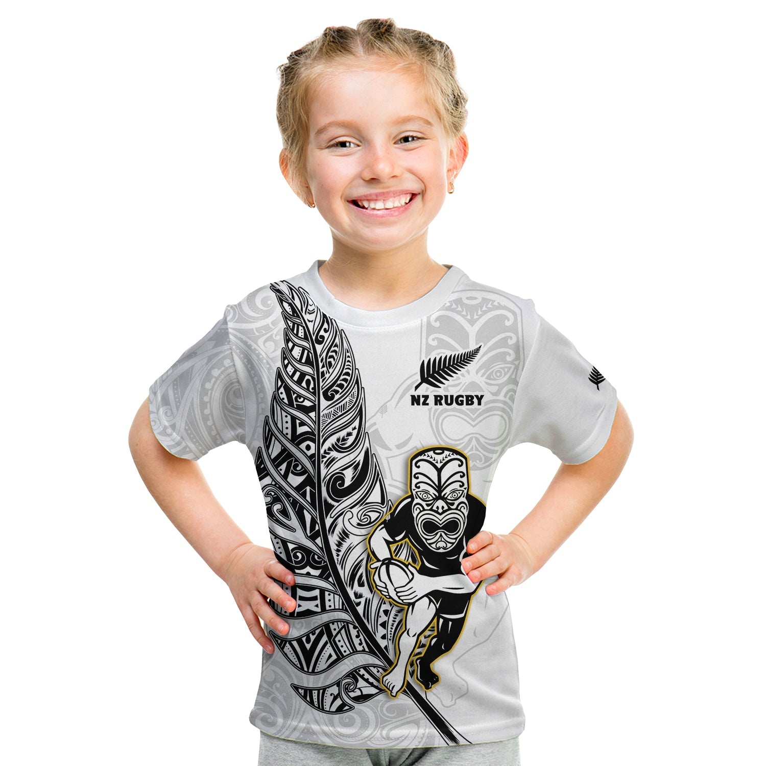 New Zealand Silver Fern Rugby T Shirt KID All Black Maori Version White - Vibe Hoodie Shop