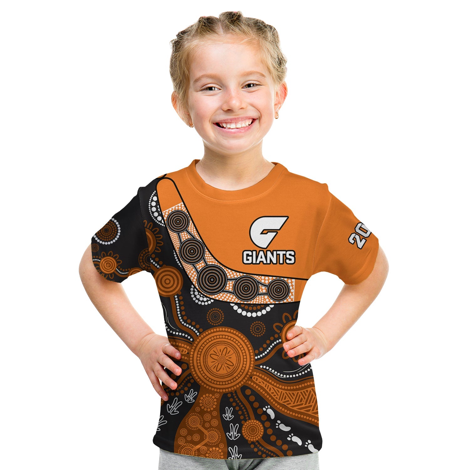 (Custom Text And Number) Greater Western Sydney Football T Shirt KID Giants 2012 Boomerang Indigenous Pattern - Vibe Hoodie Shop