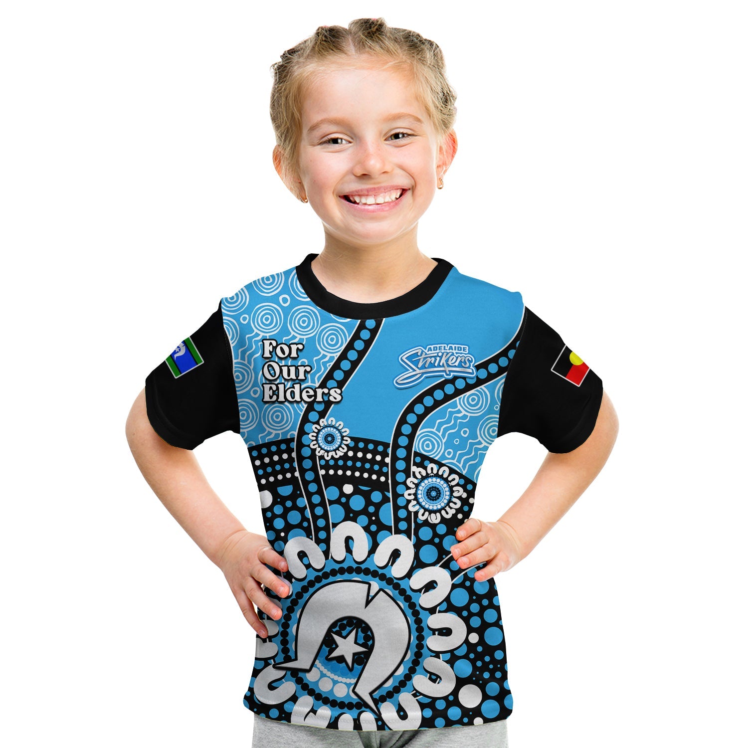 (Custom Text And Number) Adelaide Strikers NAIDOC 2023 T Shirt KID Indigenous For Our Elders - Vibe Hoodie Shop