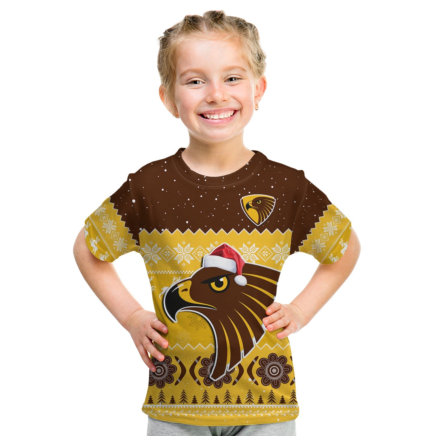 (Custom Personalised) Hawthorn Football T Shirt KID Hawks Indigenous Merry Christmas - Vibe Hoodie Shop