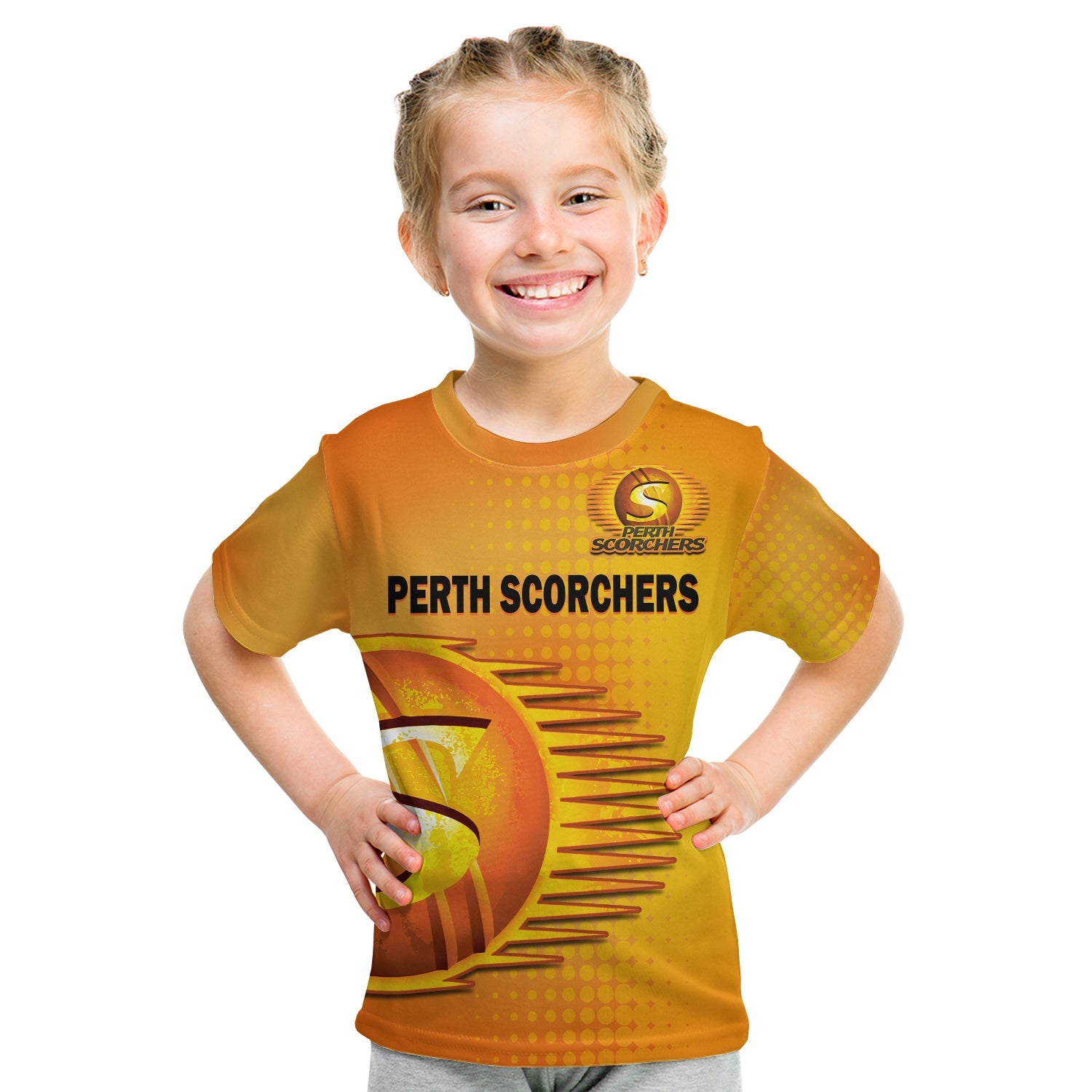 (Custom Text And Number) Perth Scorchers Cricket 2023 T Shirt KID Simple Style - Vibe Hoodie Shop