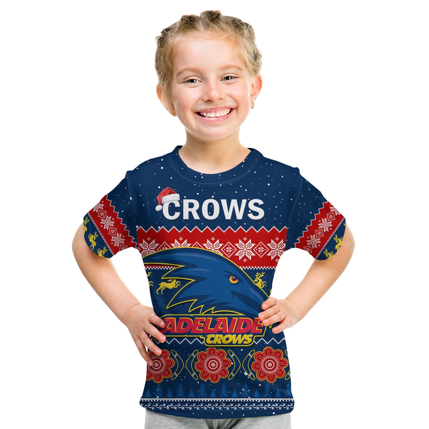 (Custom Personalised) Adelaide Football T Shirt KID Crows Indigenous Merry Christmas - Vibe Hoodie Shop