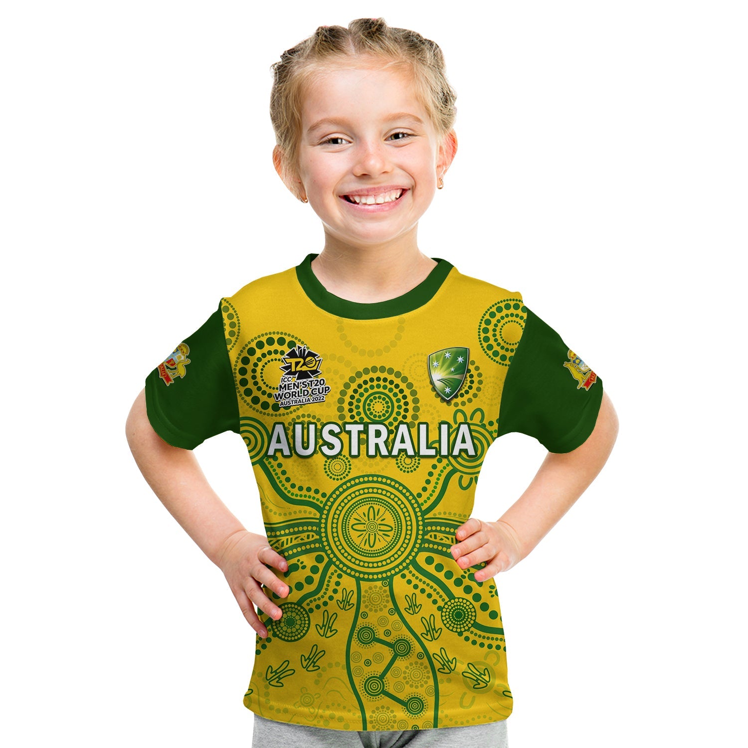 (Custom Text And Number) Australia Cricket T Shirt KID Aussie 2022 Mens T20 World Cup - Vibe Hoodie Shop