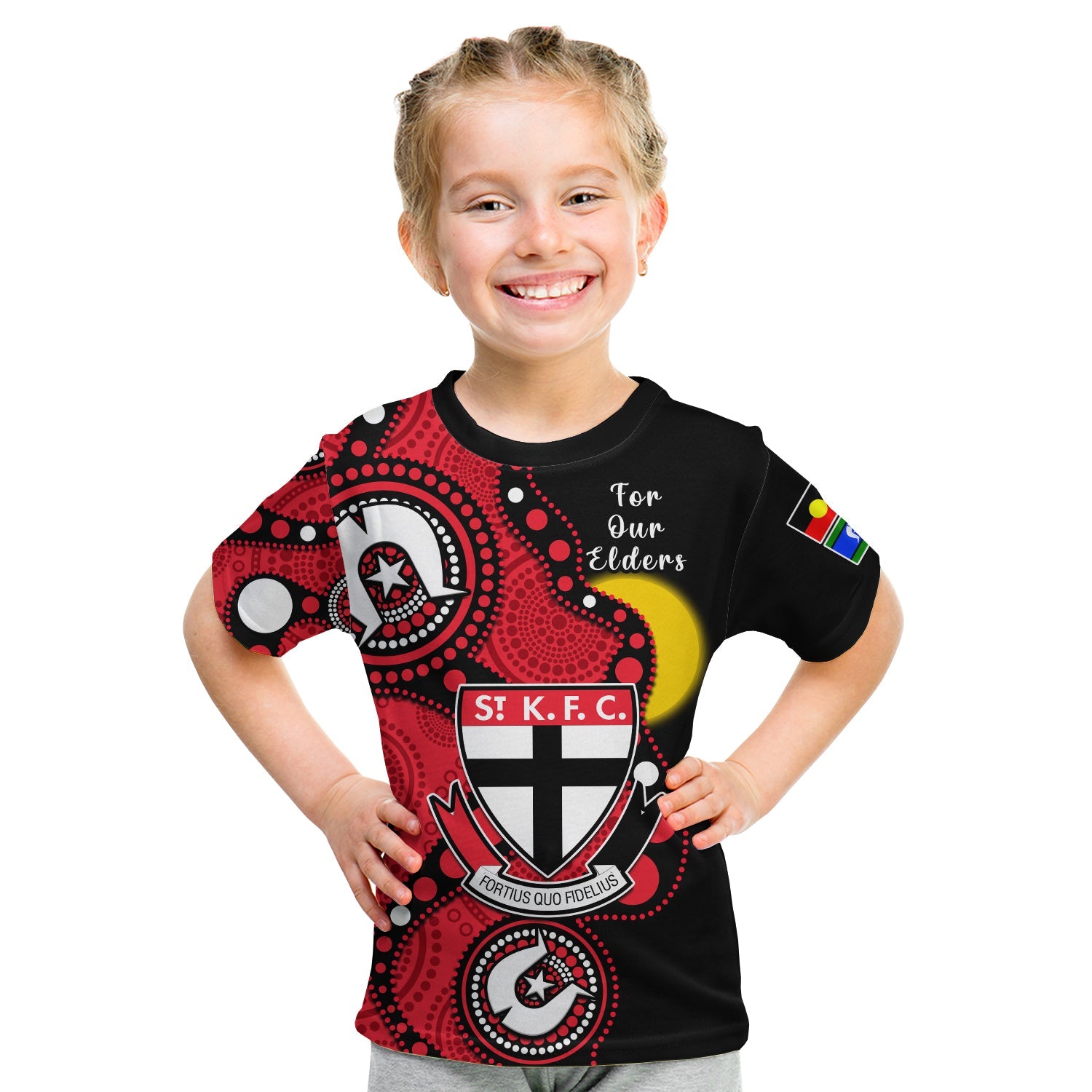 (Custom Text And Number) St Kilda Football NAIDOC 2023 T Shirt KID Saints Indigenous For Our Elders - Vibe Hoodie Shop