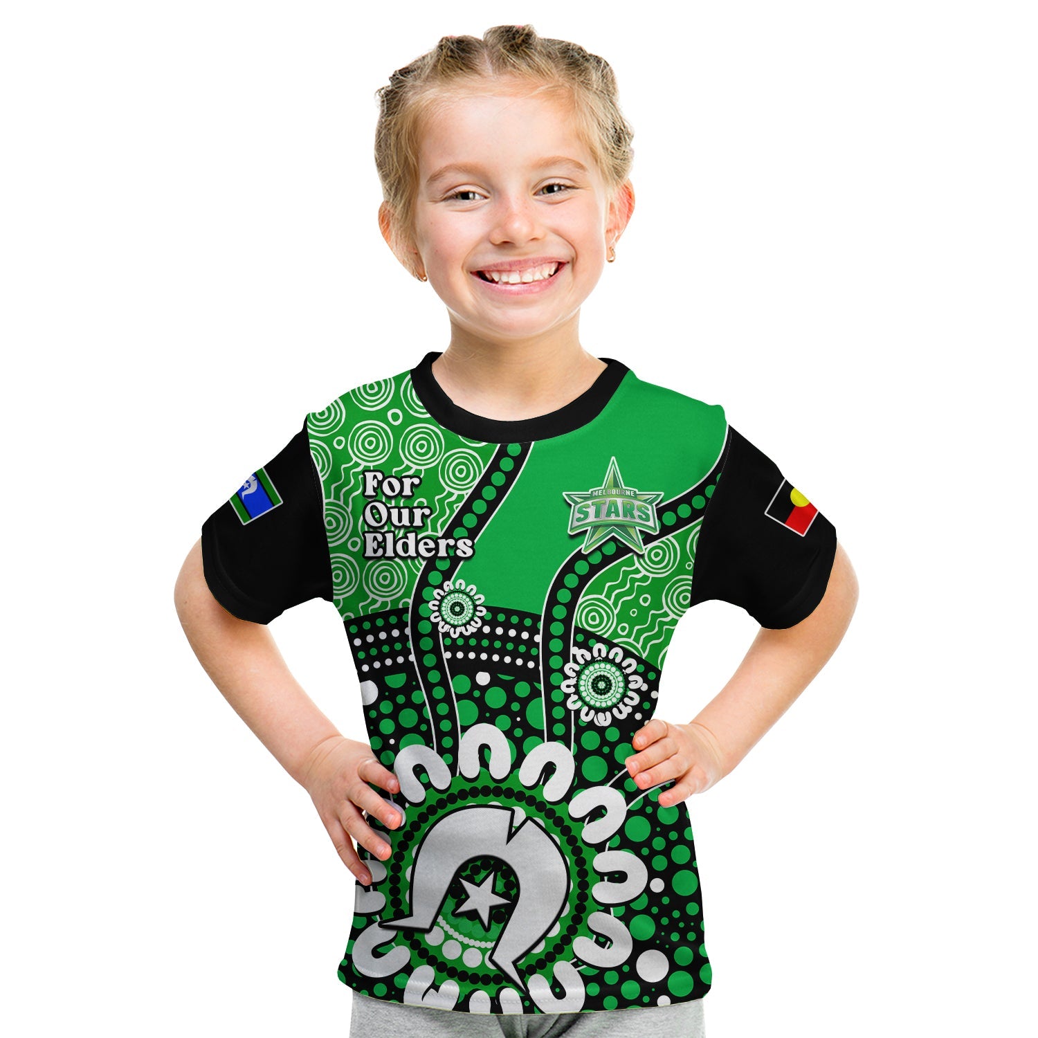 (Custom Text And Number) Melbourne Stars NAIDOC 2023 T Shirt KID Indigenous For Our Elders - Vibe Hoodie Shop