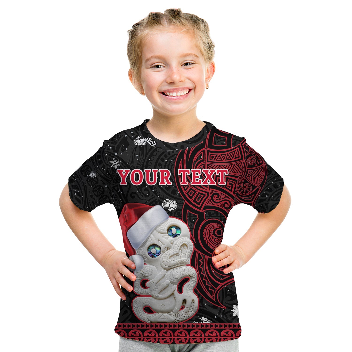 (Custom Personalised) New Zealand Christmas T Shirt KID Hei Tiki Red Pohutukawa Meri Kirihimete - Vibe Hoodie Shop