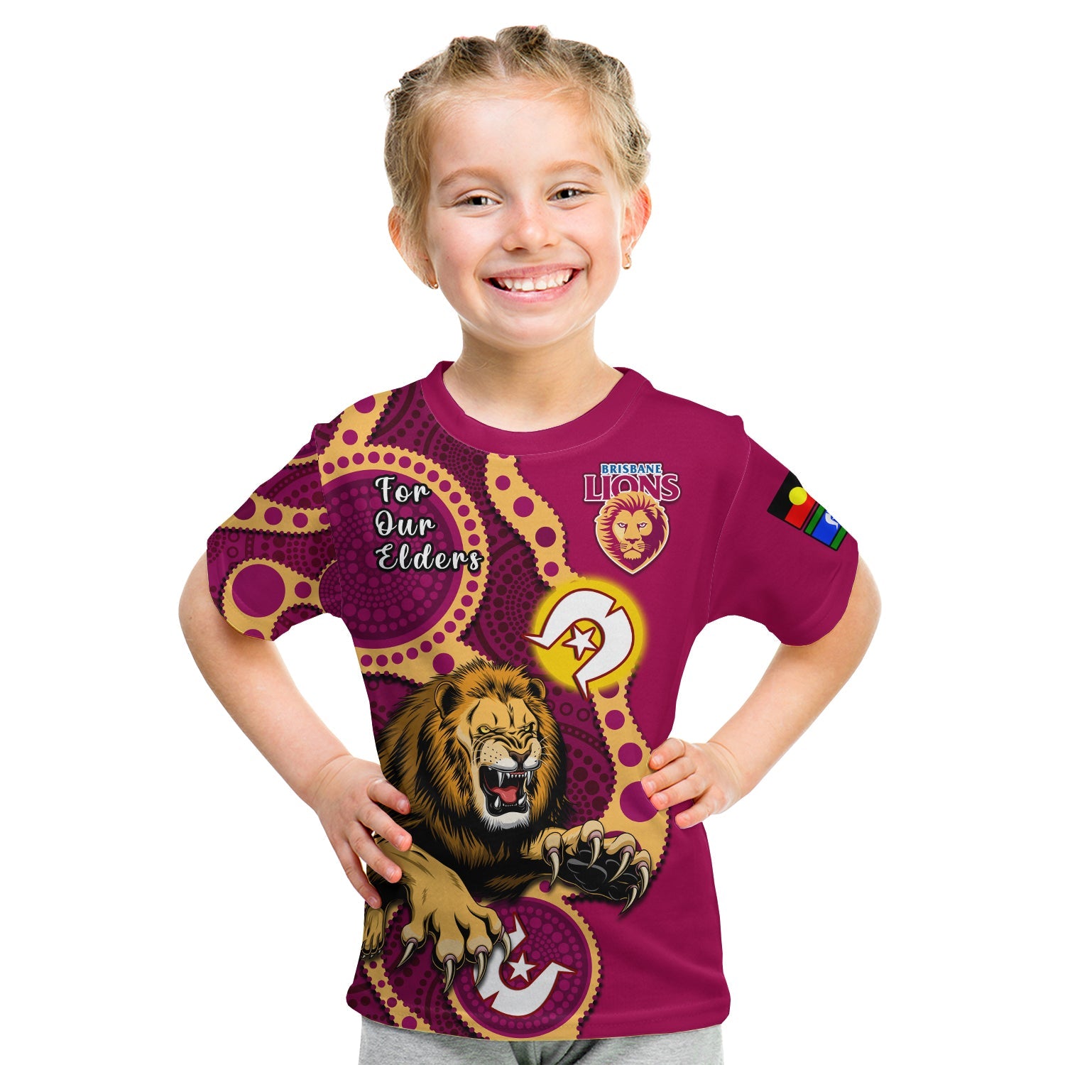 (Custom Text And Number) Brisbane Lions Football NAIDOC 2023 T Shirt KID For Our Elders Indigenous Art - Vibe Hoodie Shop