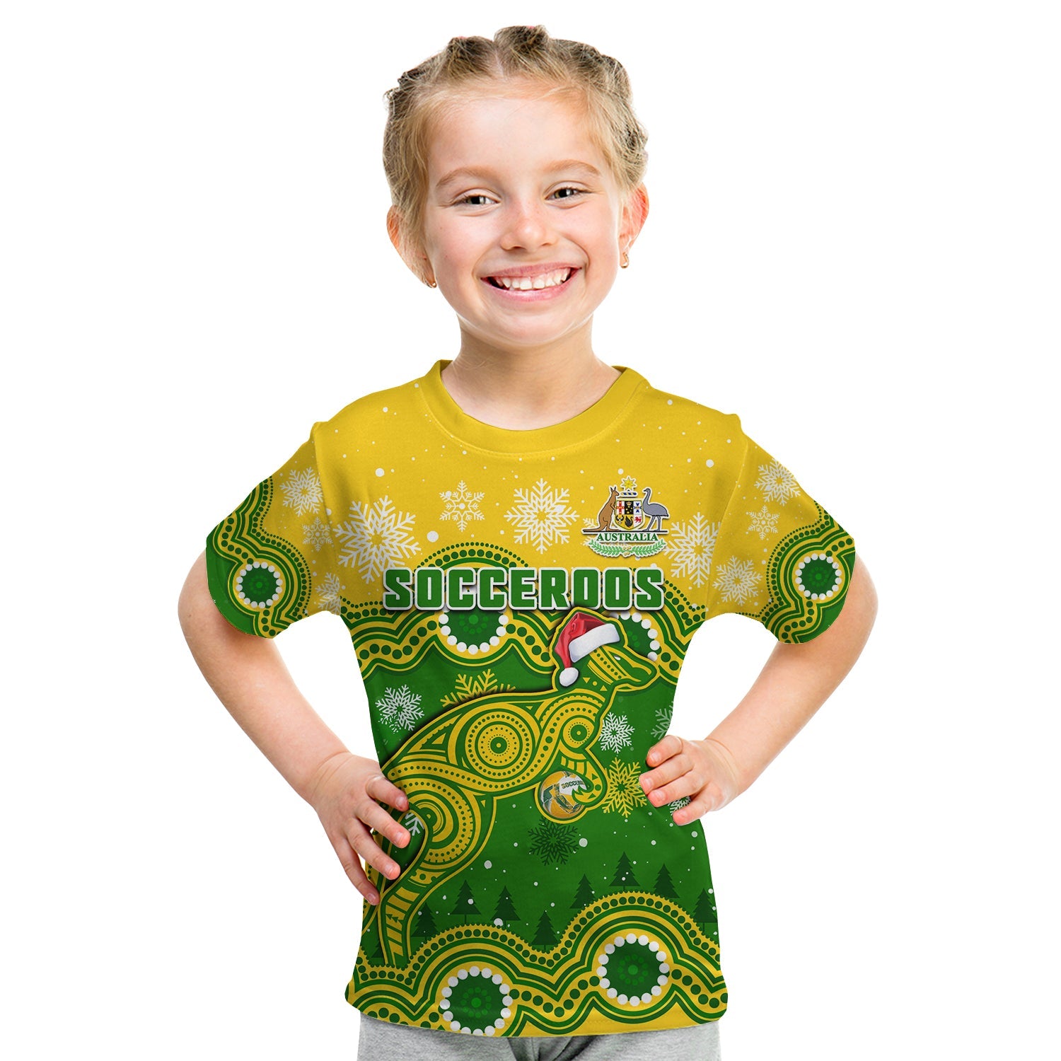 (Custom Personalised) Australia Soccer Christmas T Shirt KID Socceroos Indigenous Kangaroo - Vibe Hoodie Shop