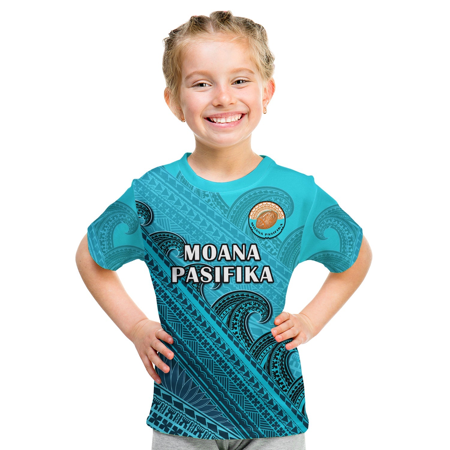 (Custom Text And Number) Moana Pasifika Rugby T Shirt KID Aotearoa Super Polynesian Pattern - Vibe Hoodie Shop