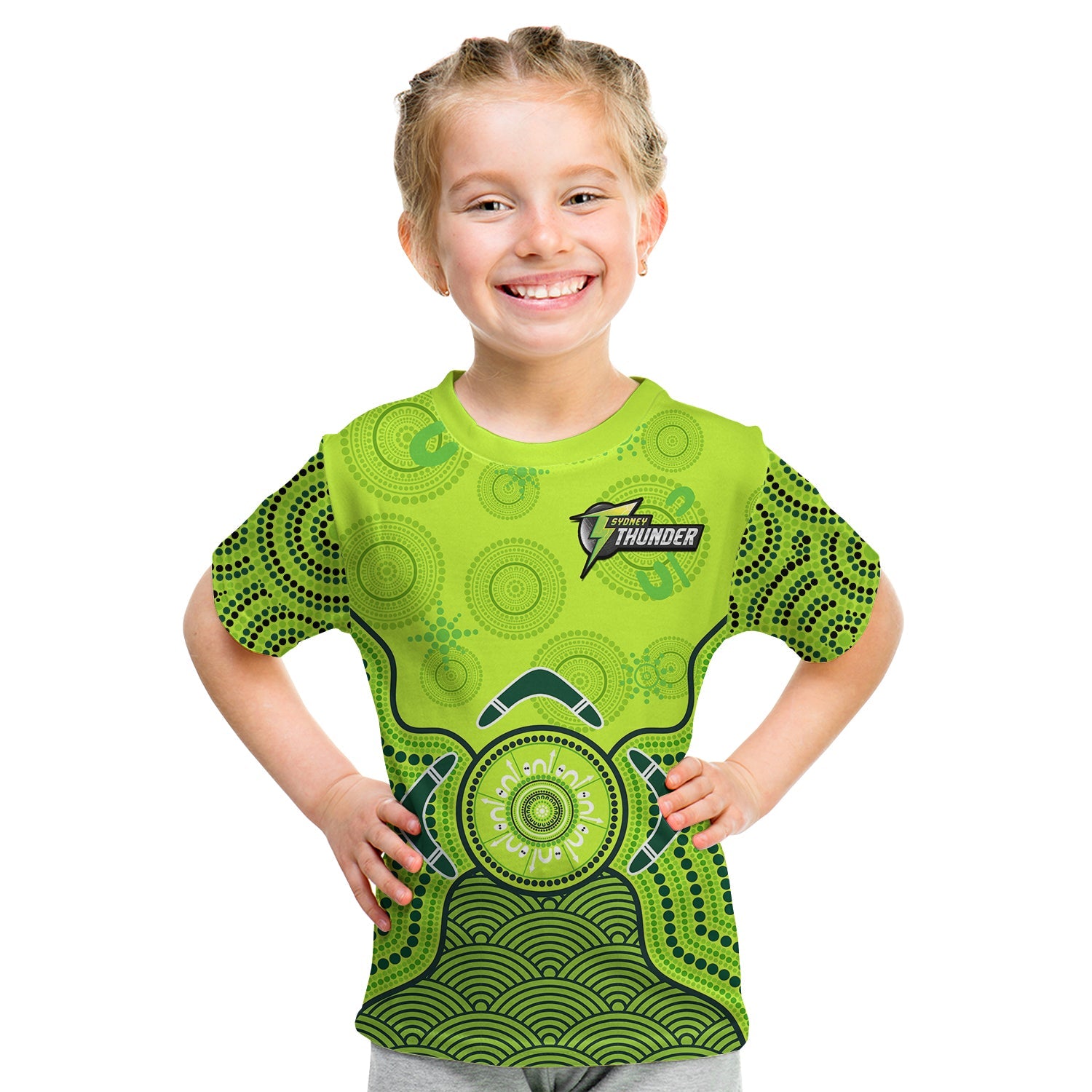 (Custom Text And Number) Thunder Cricket T Shirt KID Sydney Indigenous Artsy - Vibe Hoodie Shop