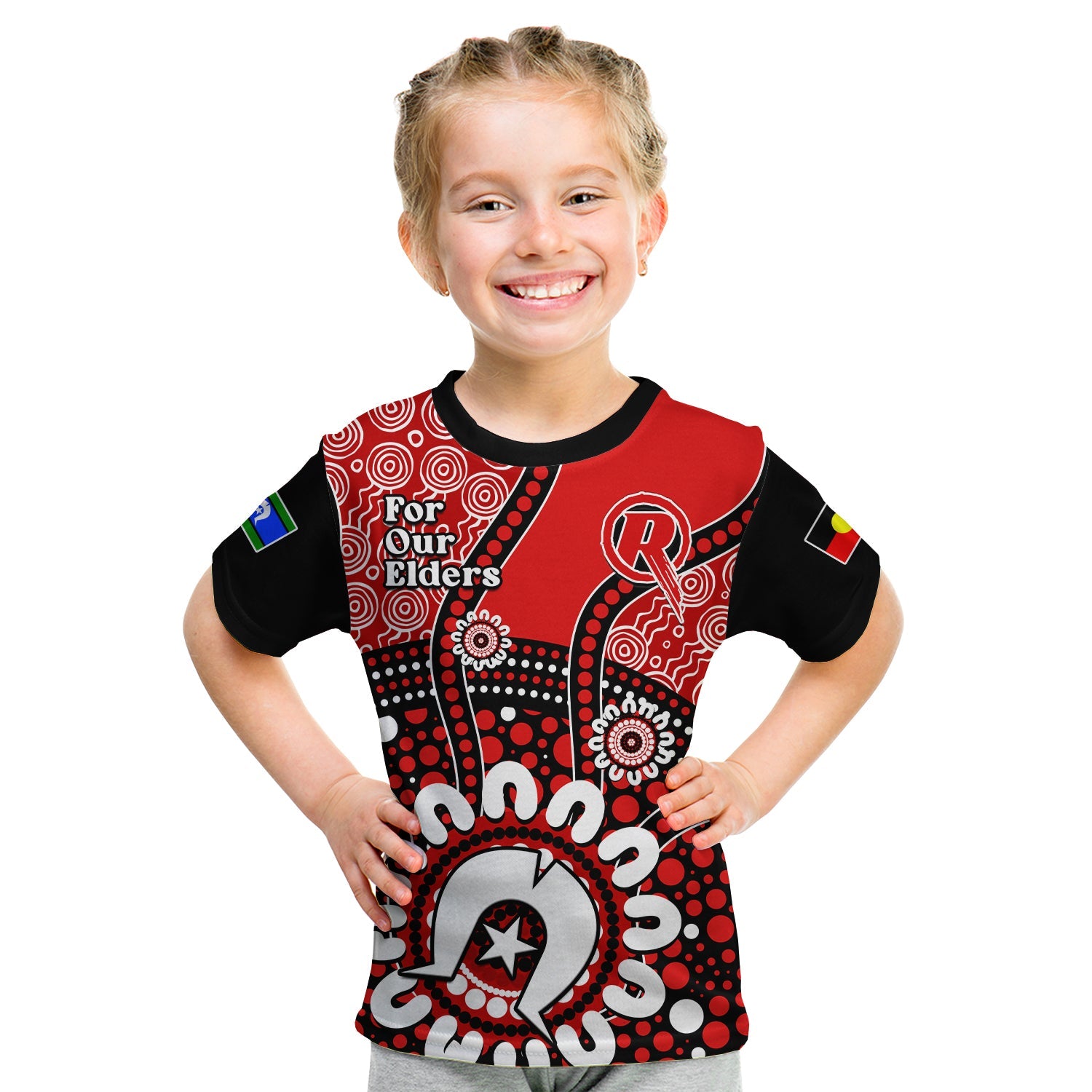 (Custom Text And Number) Melbourne Renegades NAIDOC 2023 T Shirt KID Indigenous For Our Elders - Vibe Hoodie Shop