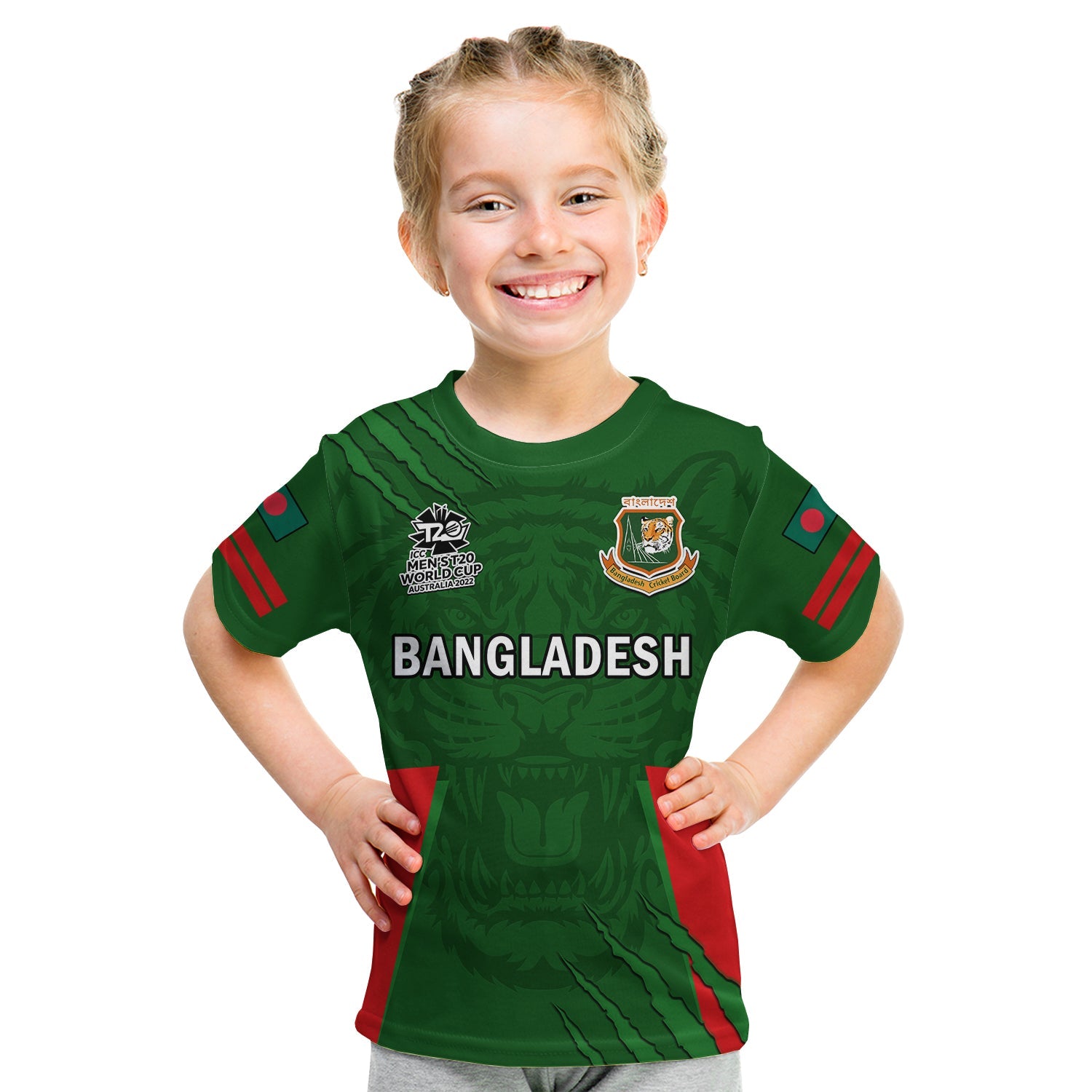 (Custom Text And Number) Bangladesh Cricket T Shirt KID Tigers 2022 Mens T20 World Cup - Vibe Hoodie Shop