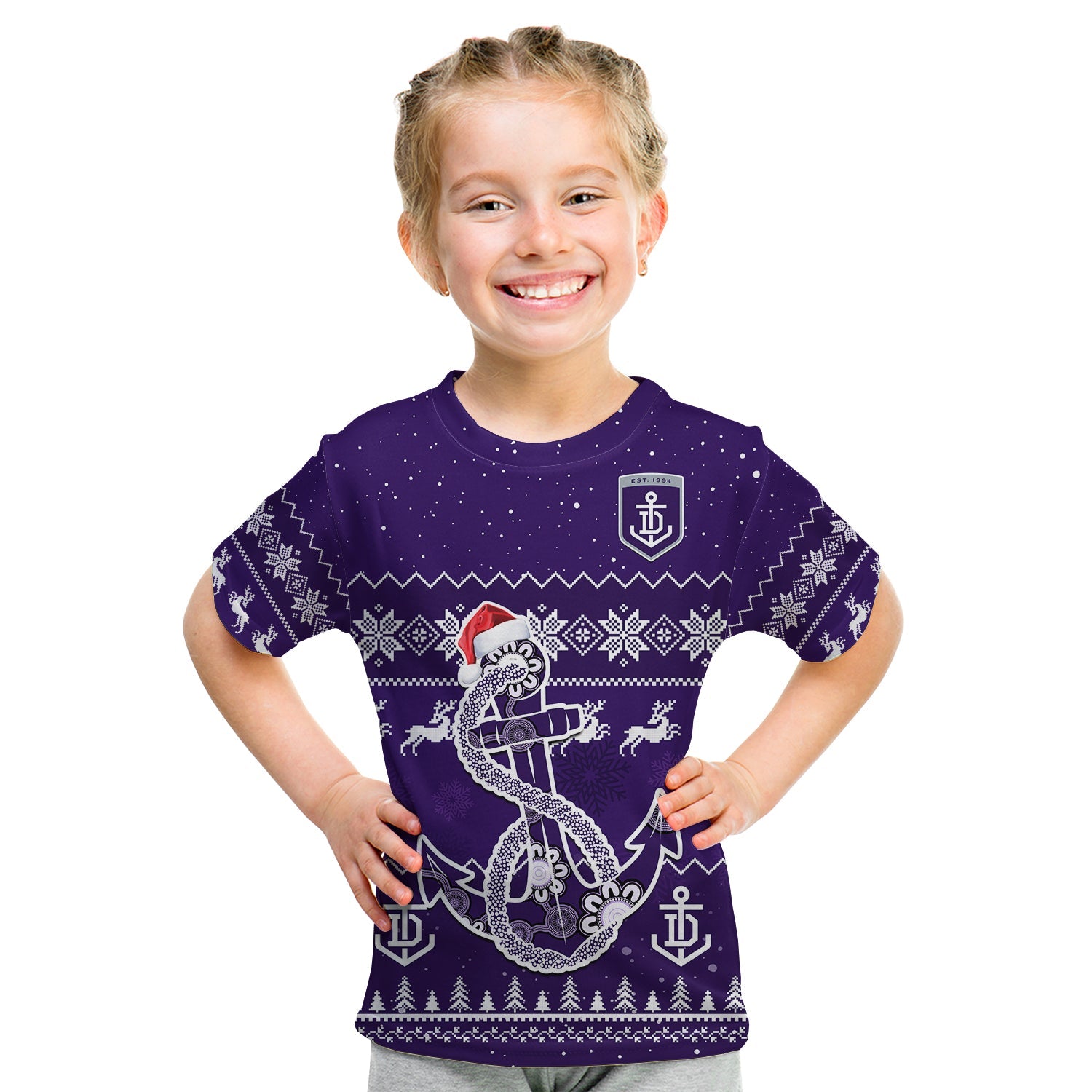 (Custom Personalised) Dockers Football T Shirt KID Freo Indigenous Merry Christmas - Vibe Hoodie Shop