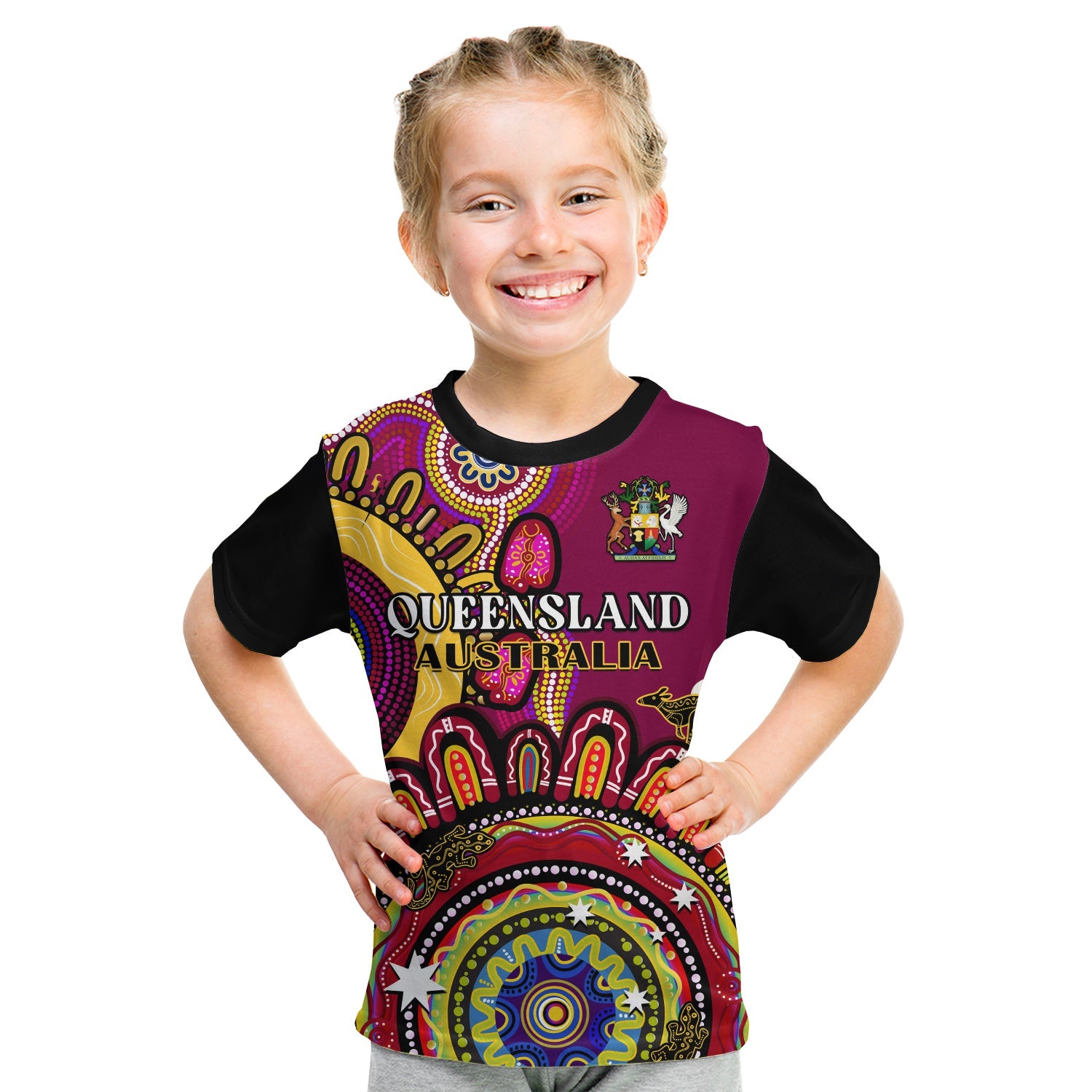 (Custom Personalised) Queensland State T Shirt KID QLD Australian Indigenous Art - Vibe Hoodie Shop