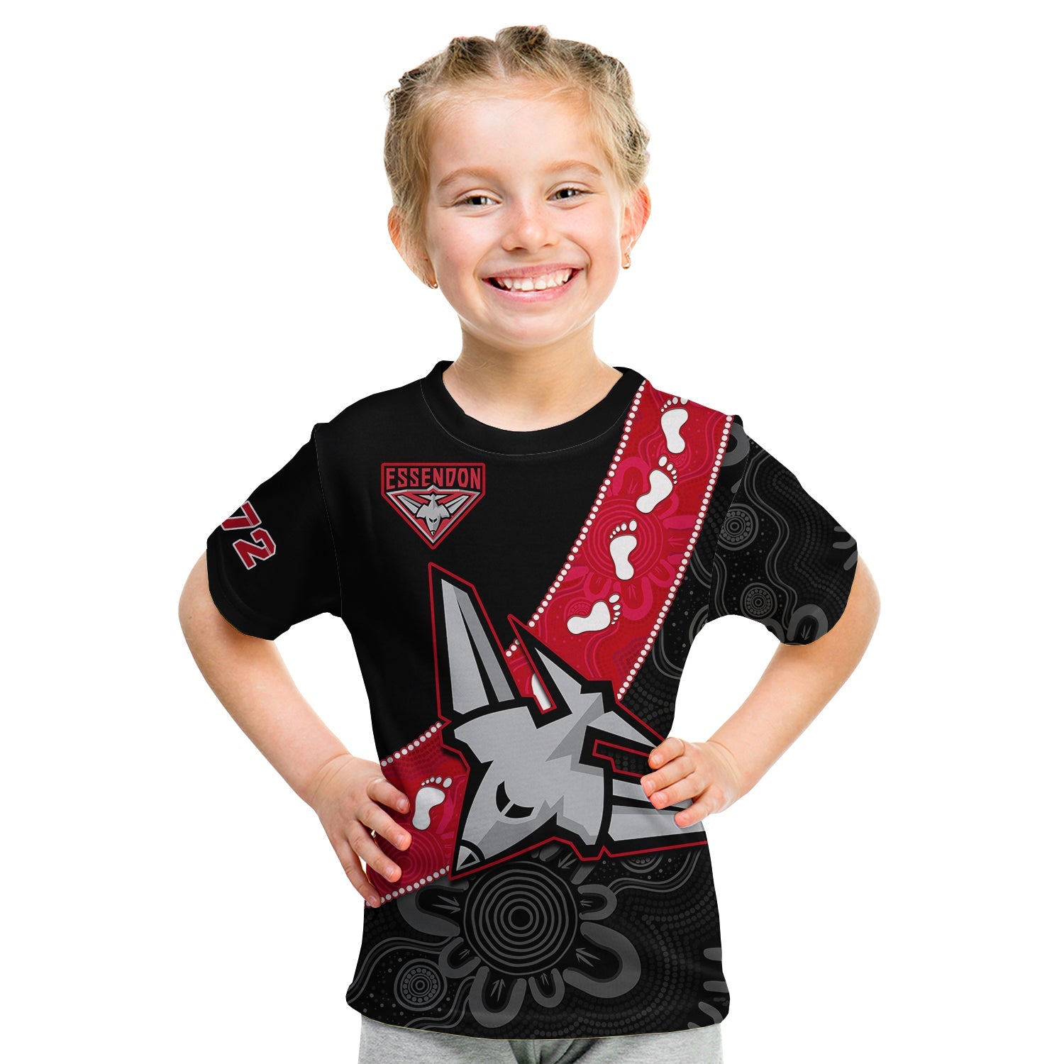 (Custom Text And Number) Essendon Football T Shirt KID Go Bombers 1872 Aboriginal Art - Vibe Hoodie Shop