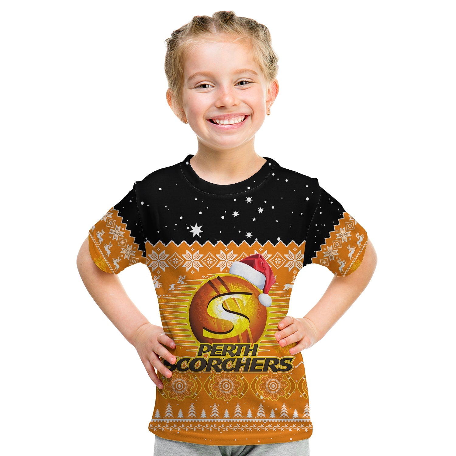 (Custom Personalised) Perth Scorchers Cricket T Shirt KID Aboriginal Merry Christmas - Vibe Hoodie Shop